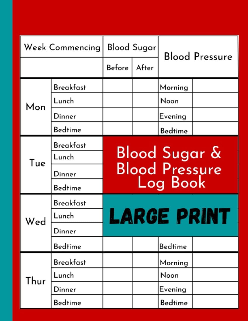 Blood Sugar U0026 Blood Pressure Log Book Large Print Glucose Log 