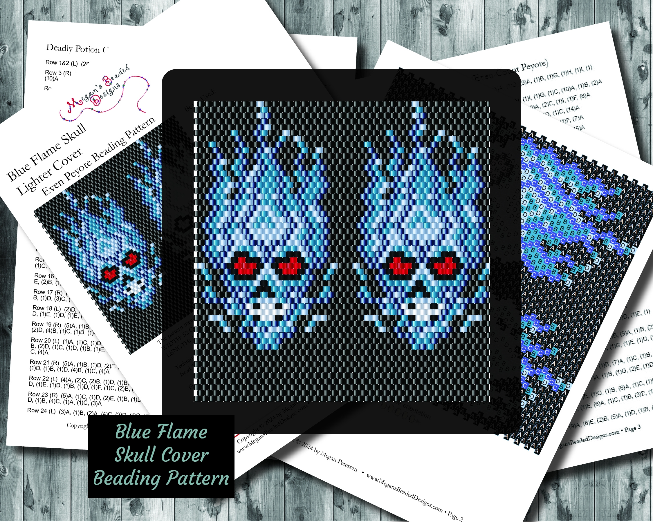Blue Flame Skull Lighter Cover Peyote Beading Pattern Megan s 