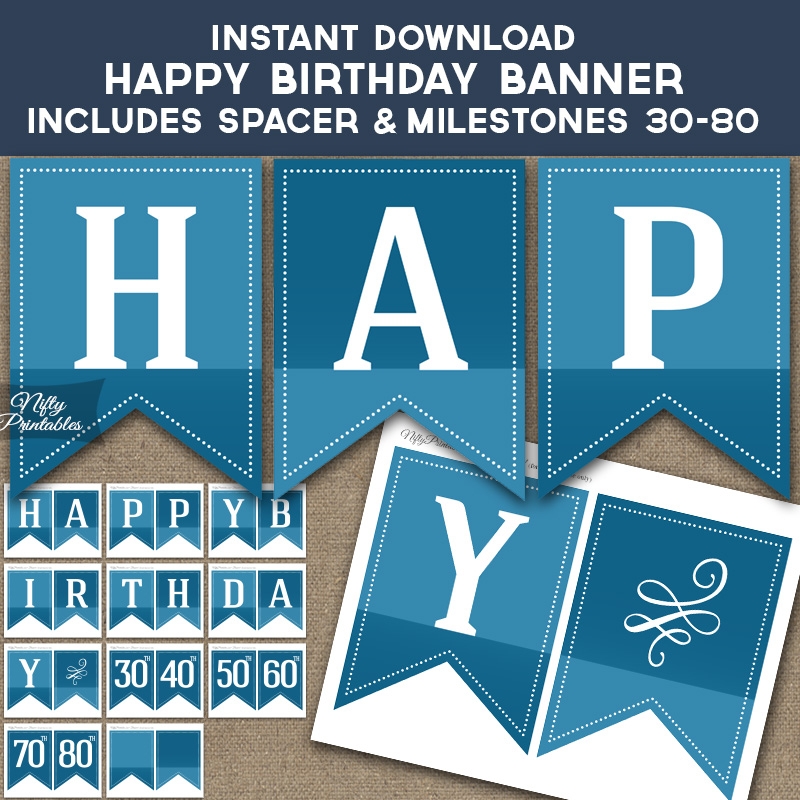 Blue Happy Birthday Banner