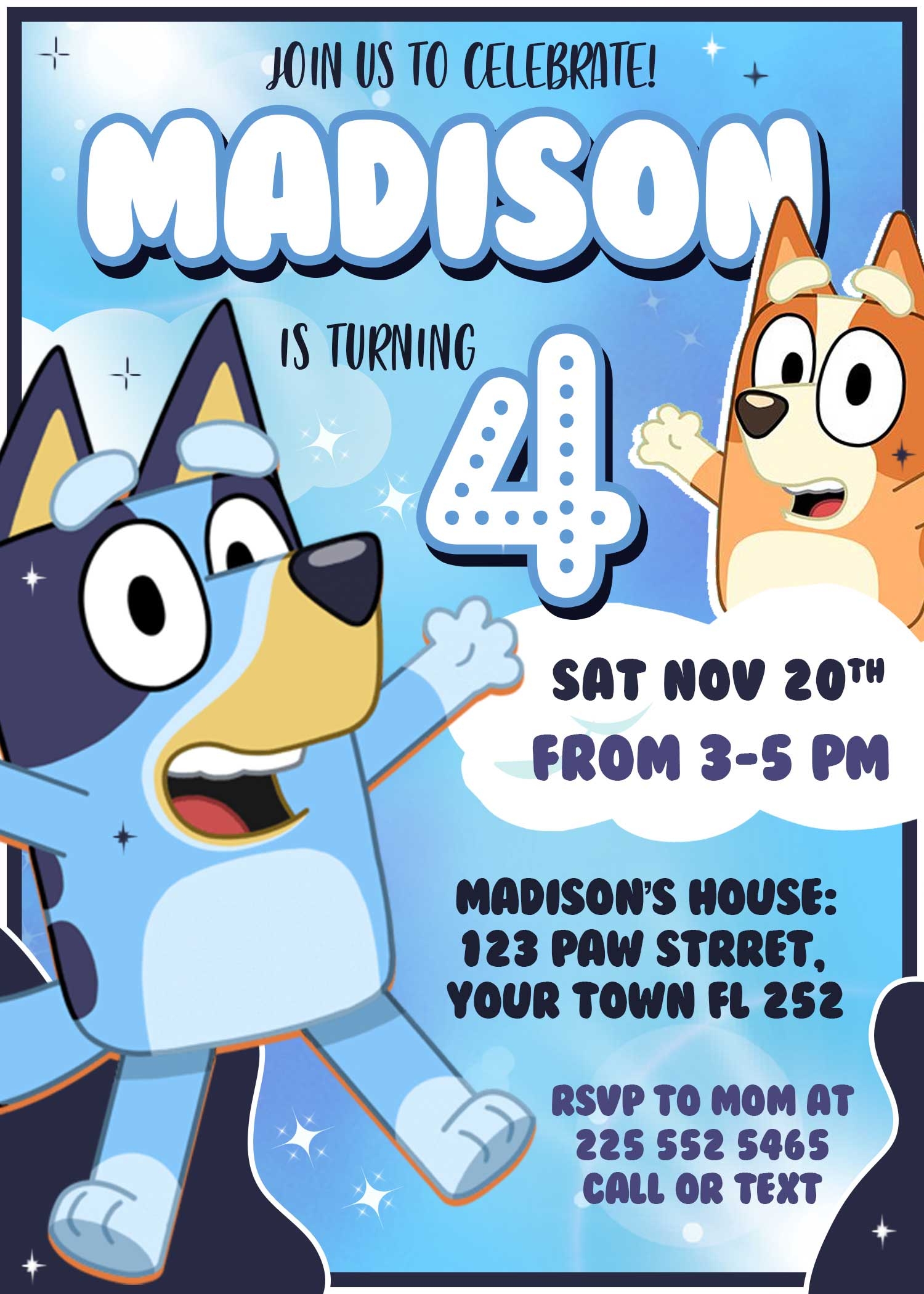 Bluey Birthday Invitation Wonderful Invite
