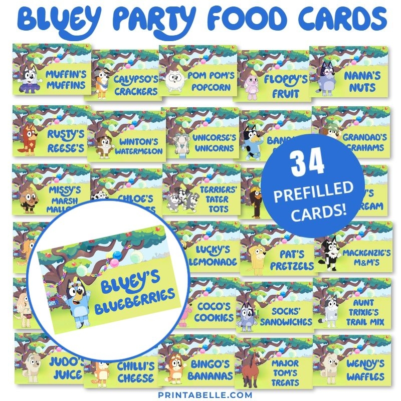 Bluey Party Food Label Cards FREE Snack Bar Sign Printabelle