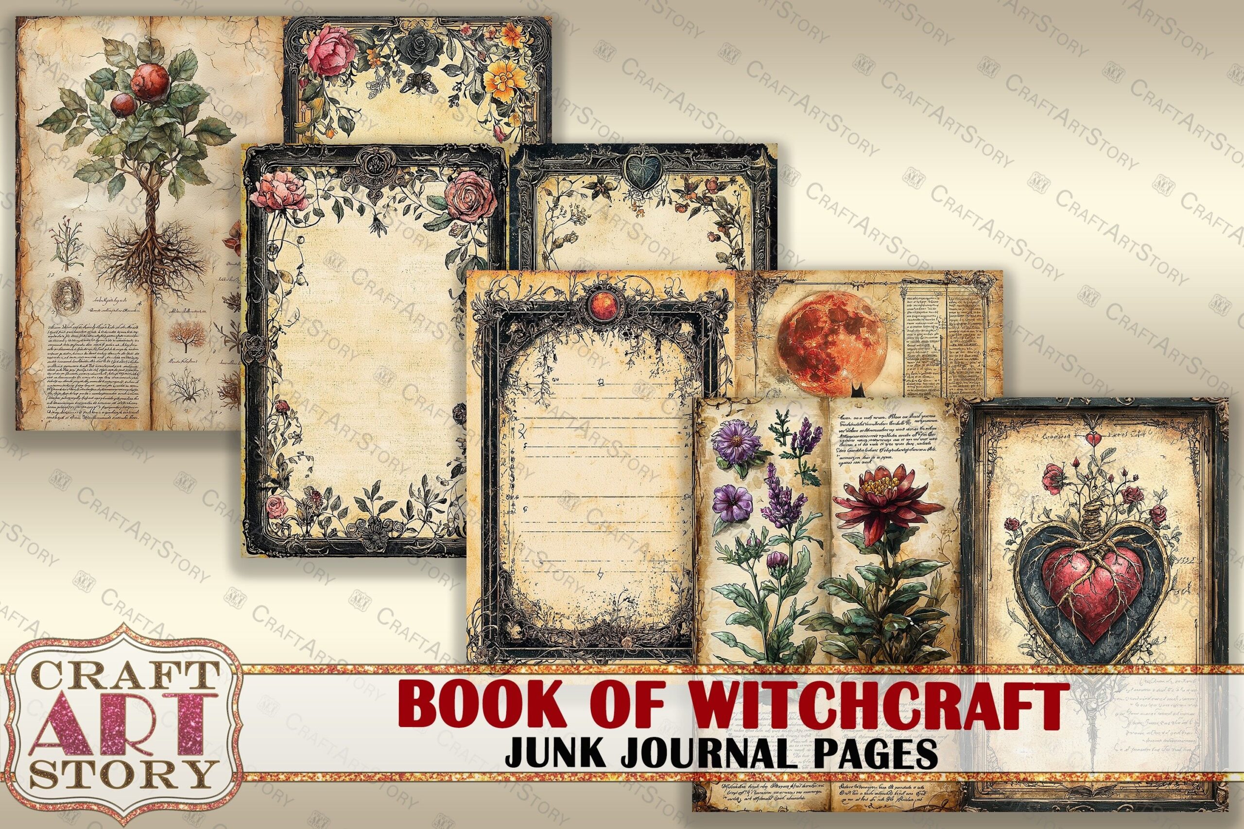 Book Witchcraft Junk Journal Pages Printable Mystic Witch By 