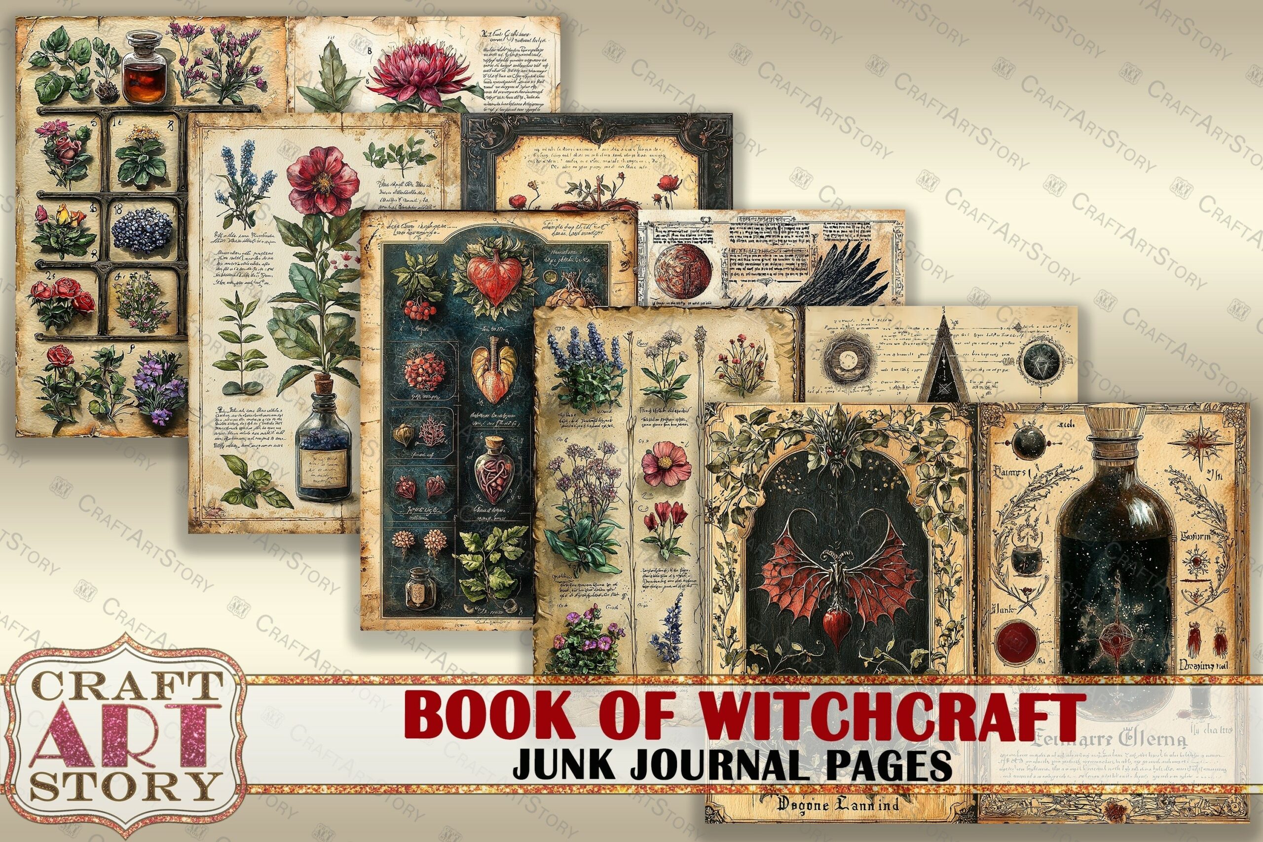 Book Witchcraft Junk Journal Pages Printable Mystic Witch