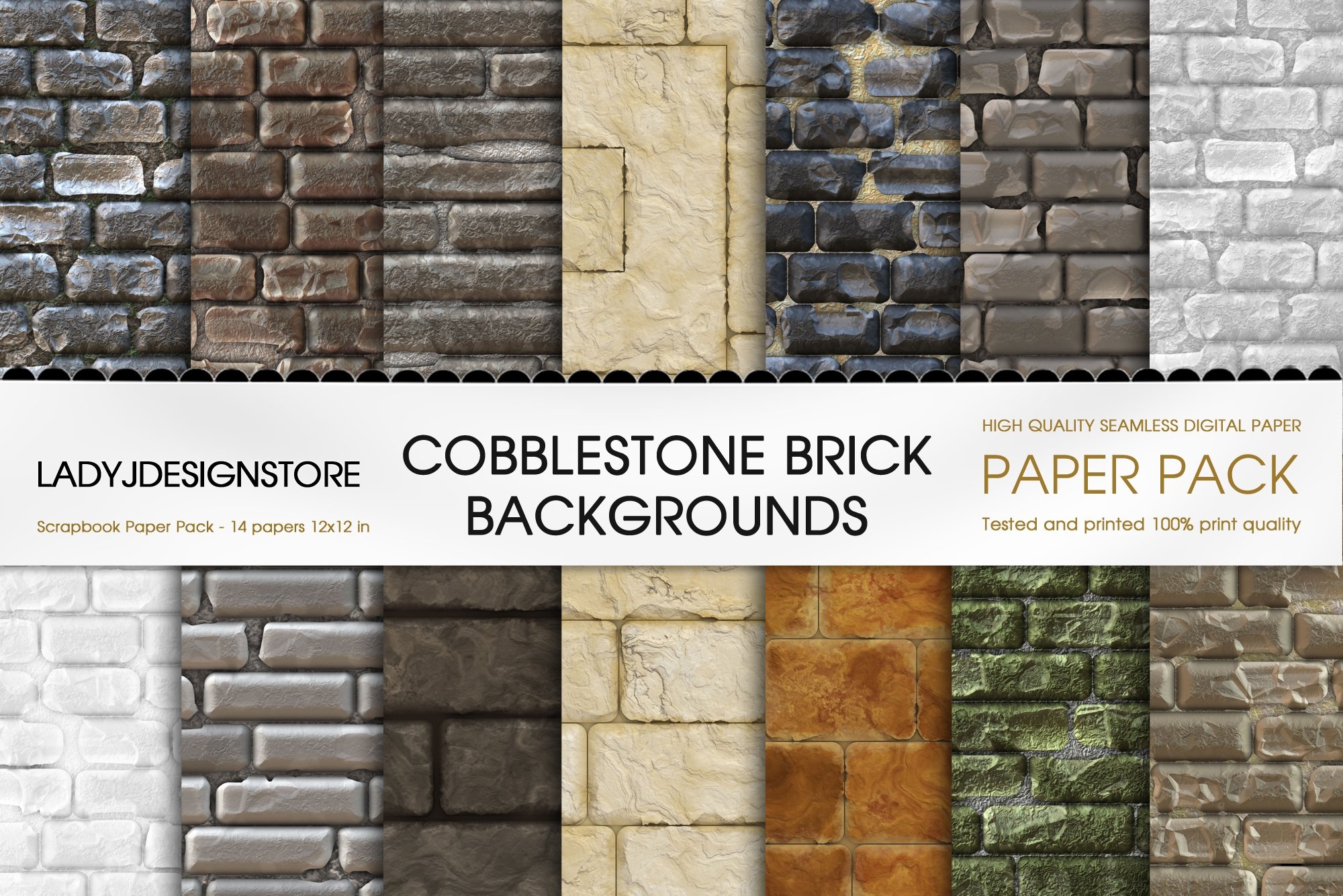 Brick Textures Digital Paper Cobblestone Seamless Rustic