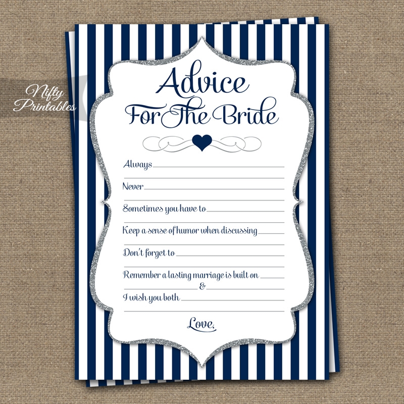 Bridal Shower Advice Cards Navy Blue Silver