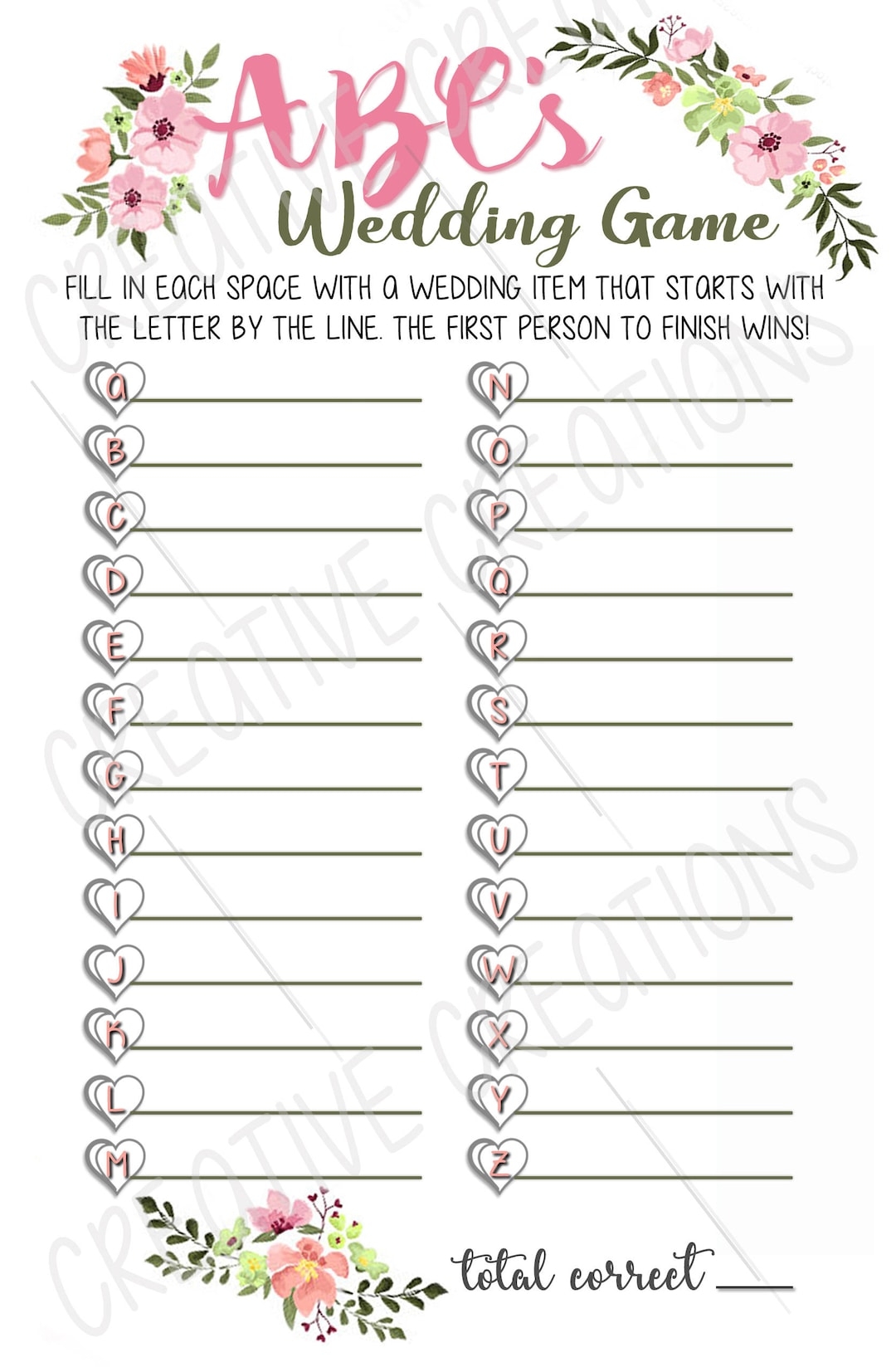 Bridal Shower Game Abc s Bridal Shower Game Printable Template Free Download Wedding Game Engagement Party Game ABC Game Etsy