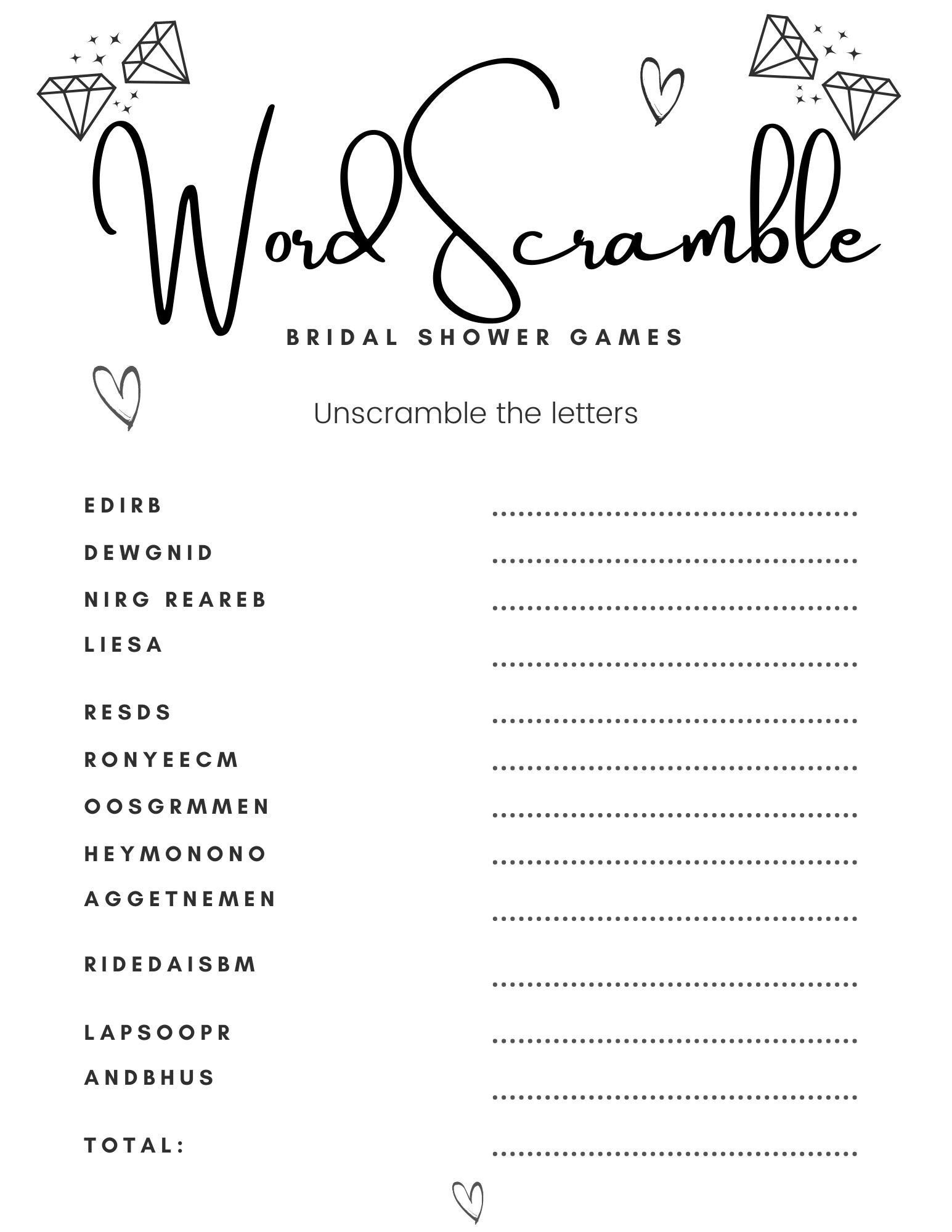 Bridal Shower Games Printable Wedding Word Scramble Printable Printable Minimalist Bridal Shower Puzzle Instant Download Etsy UK
