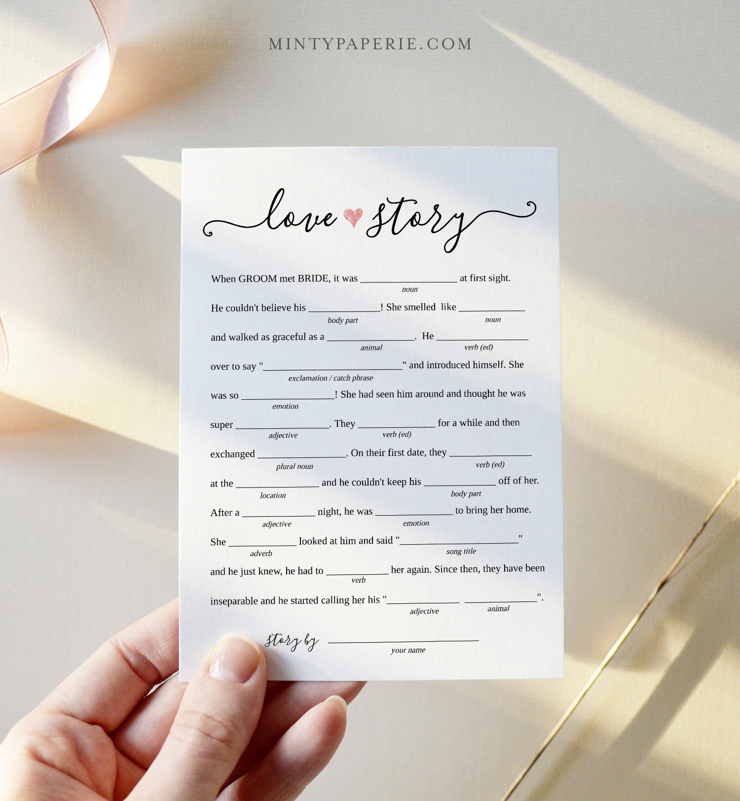 Bridal Shower Mad Libs Printable Funny Bridal Shower Game DIY 