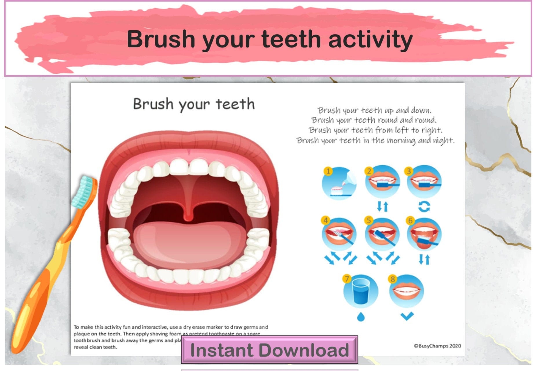 Brush Your Teeth Printable Activity Preschool Busy Book Page Life Skill Printable Montessori Resources Homeschool Digital Download Etsy