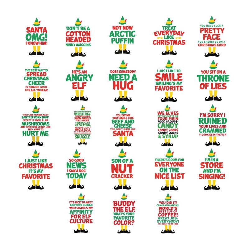 Buddy The Elf 27 Movie Quotes Editable SVG PNG DXF Eps Pdf For Christmas Cards Tshirts Holiday Printable Hang Tags Ins