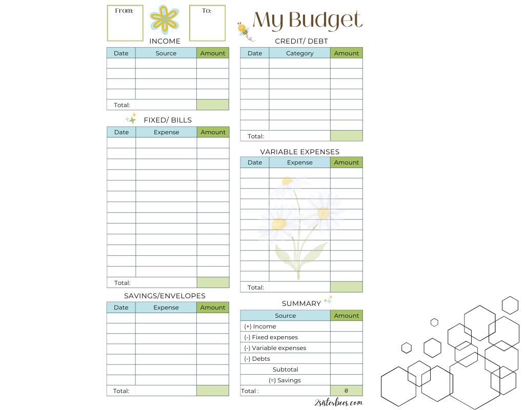 Budget Sheet 2 Sister Bees s Ko fi Shop