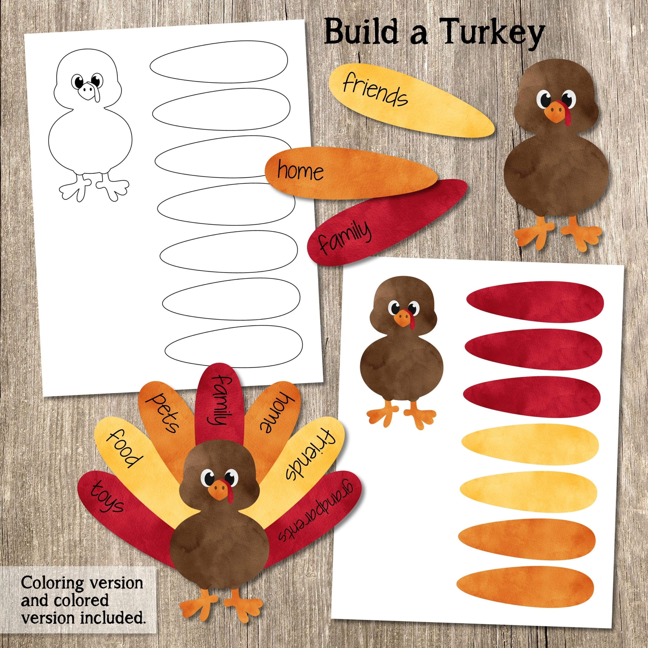 Build A Turkey Kid s Craft Printable Thanksgiving Craft Printable Turkey Craft Thanksgiving Printable Thanksgiving Activity Printable Etsy
