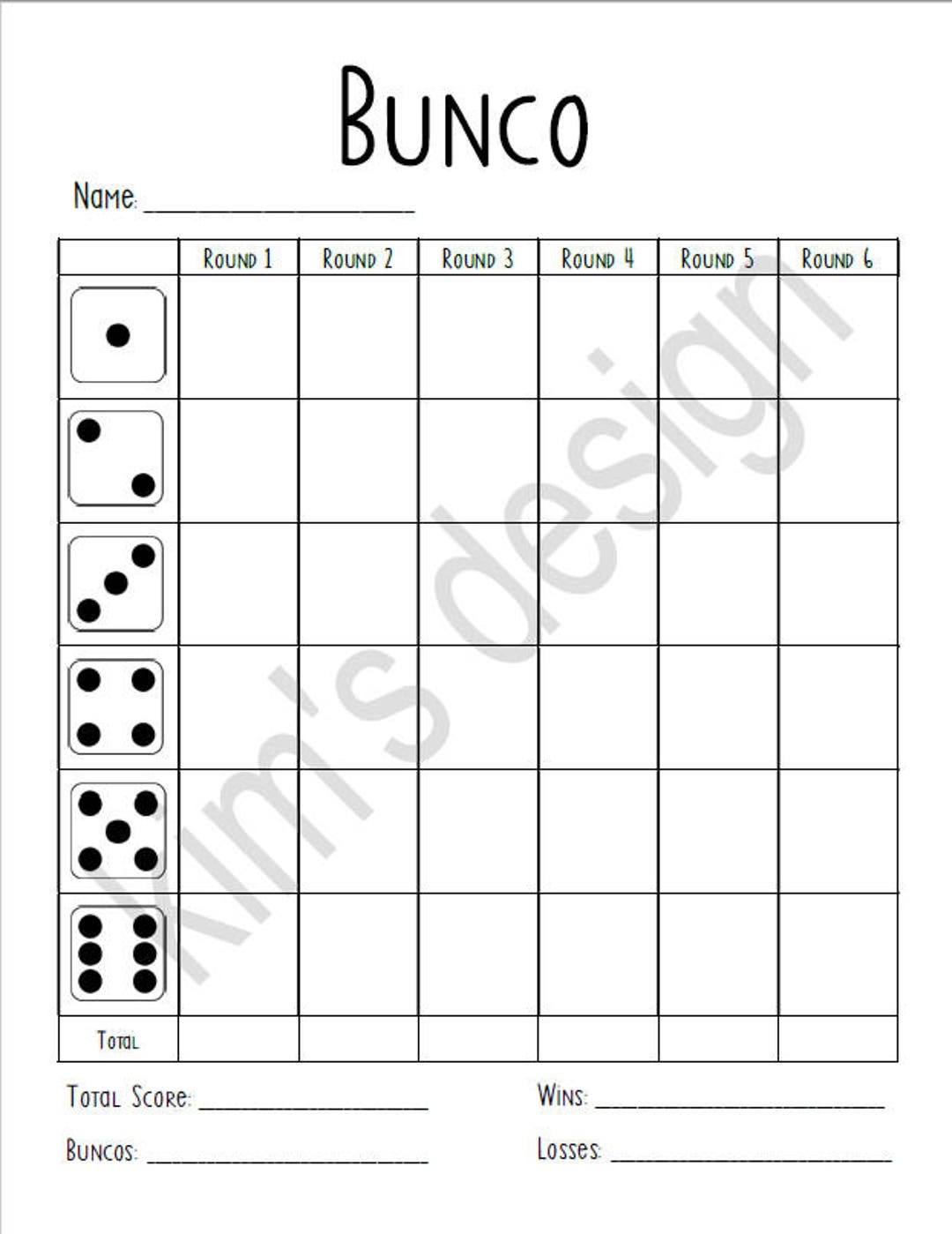 Free Printable Bunco Score Sheets