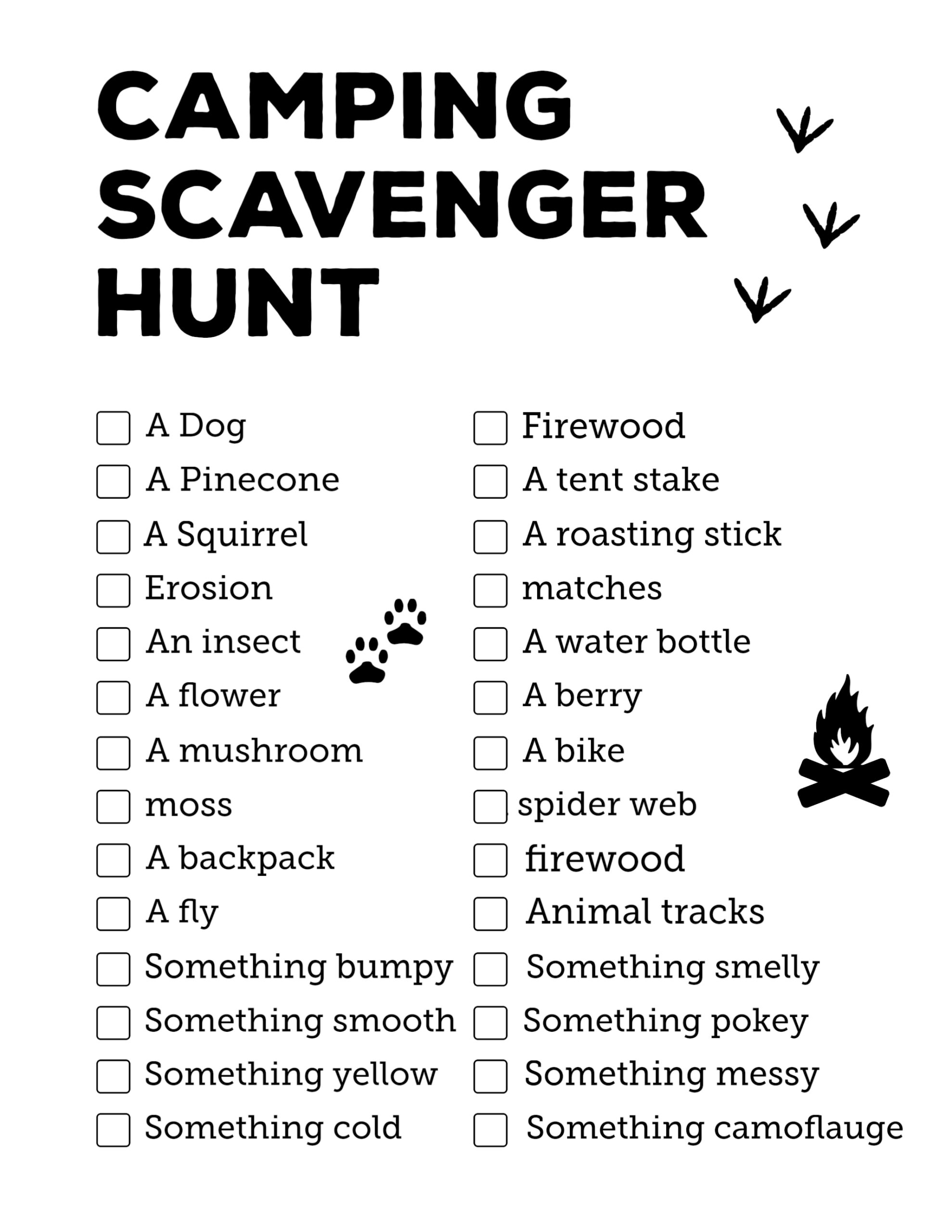 Camping Scavenger Hunt Printable Paper Trail Design Worksheets Library