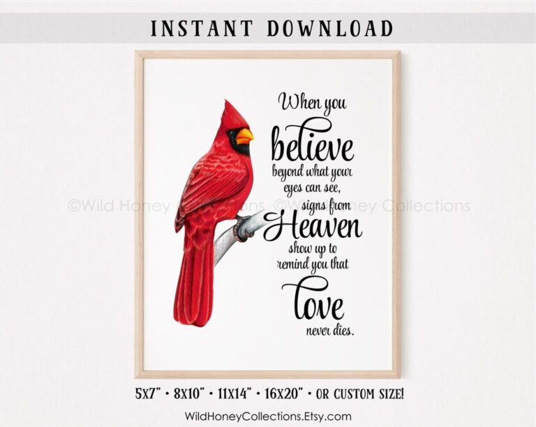 Cardinal Sign Printable Decor Sign From Heaven Love Never Dies Grief Mourning Cardinal Messenger Sign INSTANT DOWNLOAD Etsy