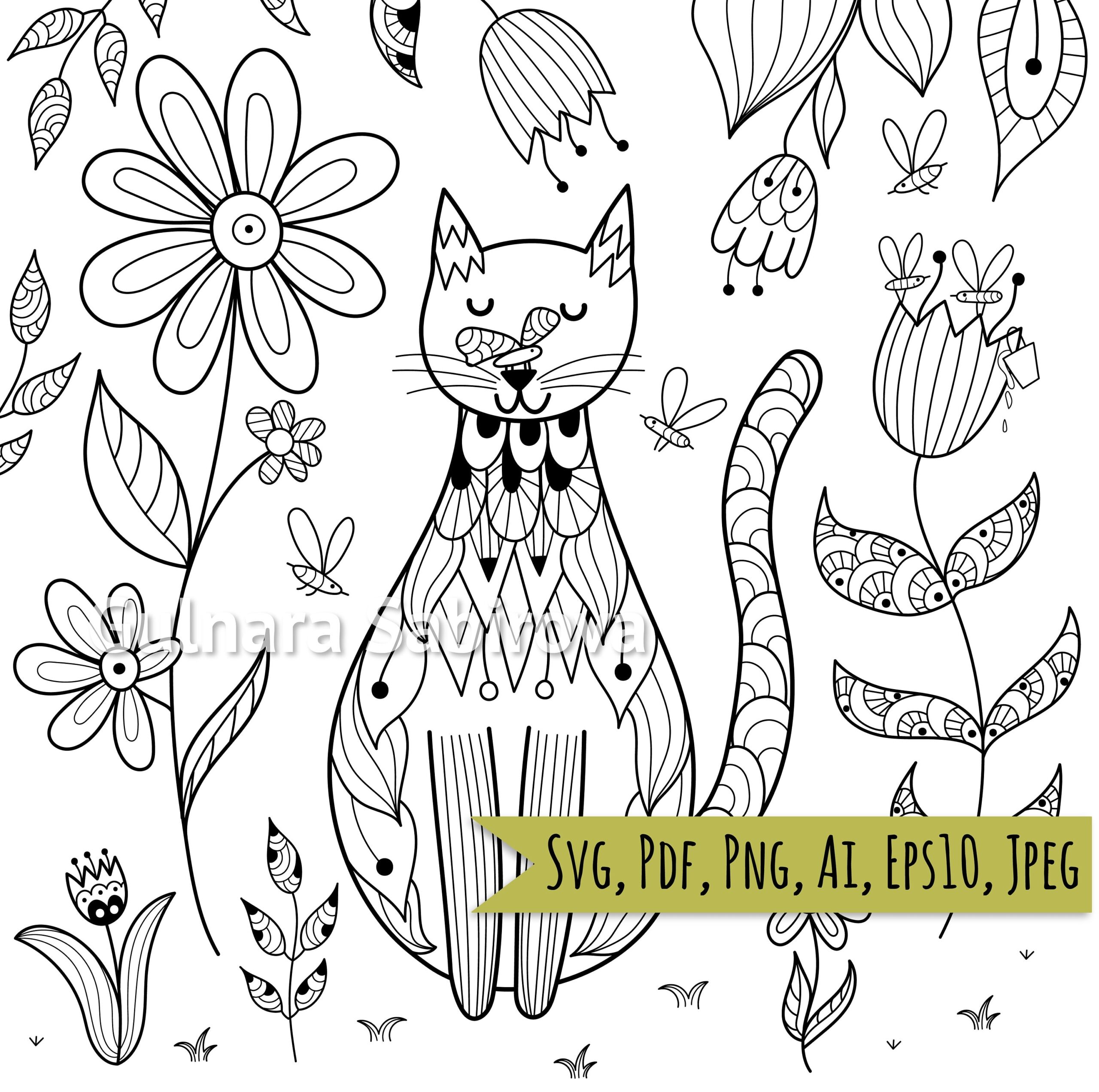 Cat Coloring Page PDF Adult Coloring Page Png Jpeg AI Eps Printable Coloring Page For Kids Etsy Canada
