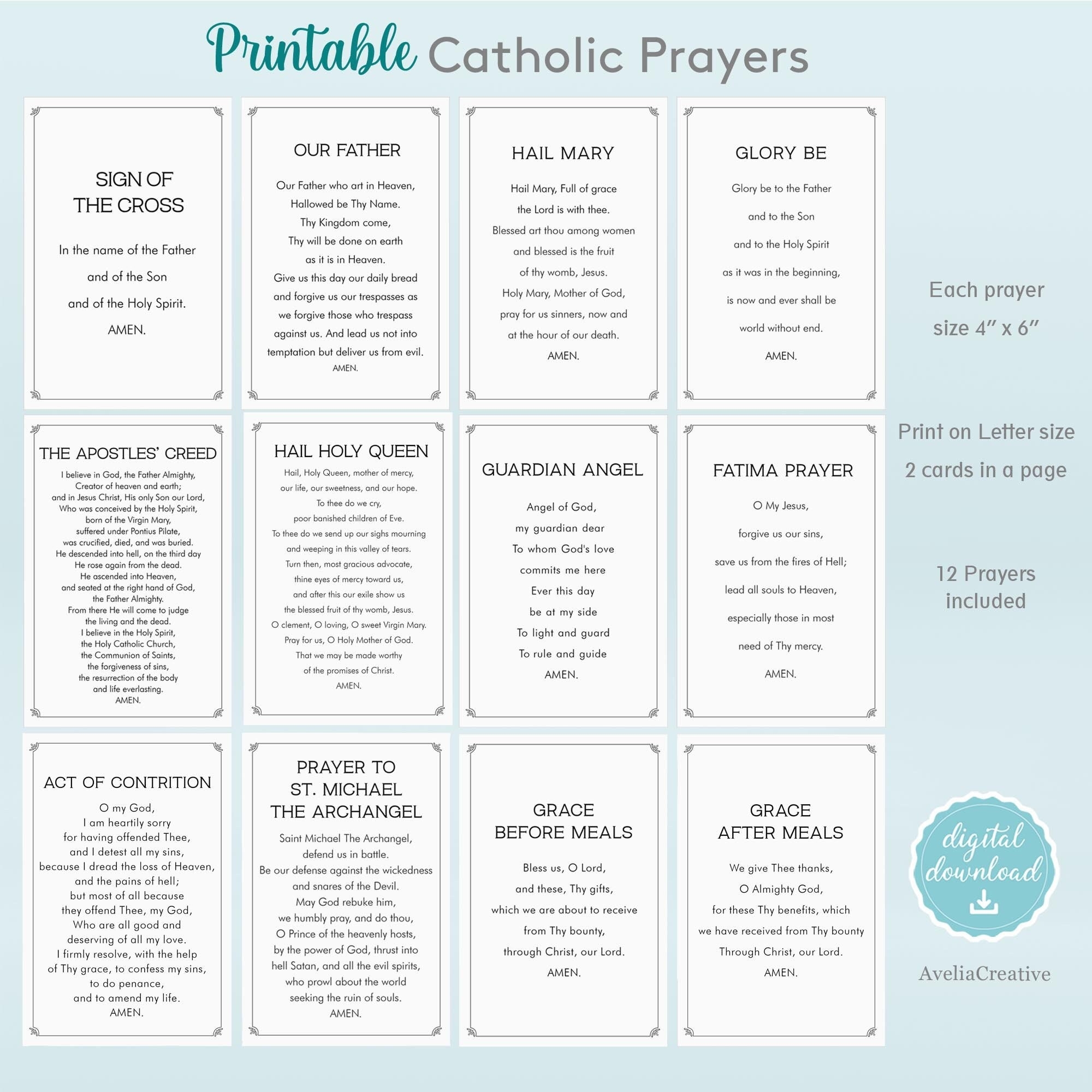 Catholic Prayers Card Bundle Instant Download Printable Catholic 