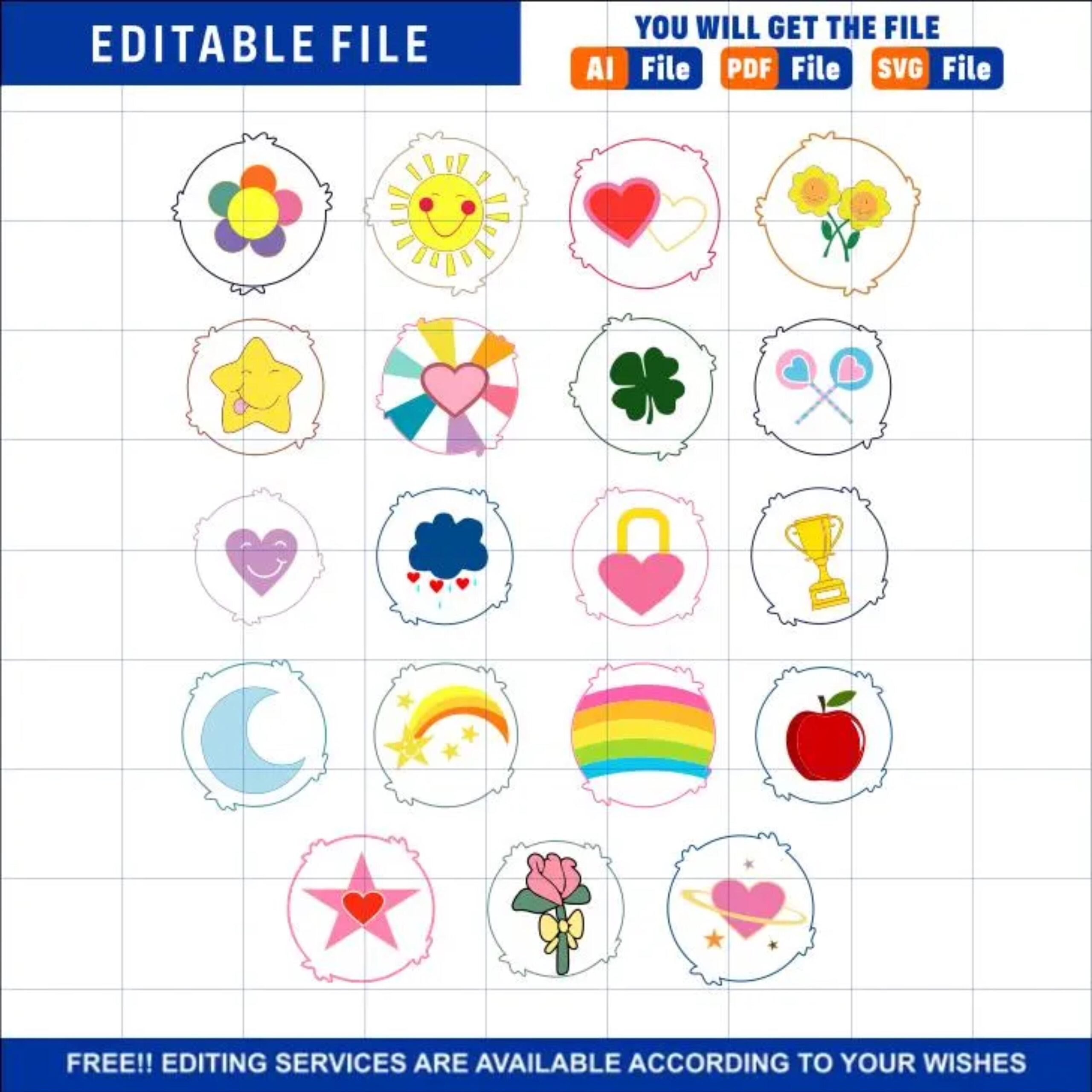 Celebrate With Care Bears Vector Birthday Badges For A Super Fun 