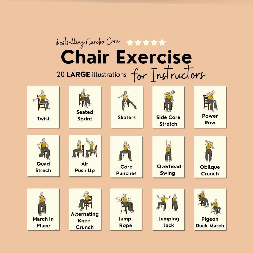 Chair Exercise Illustrations For Fitness Instructors Chair Workout Images PDF Senior Fitness Class Ideas For Group Exercise Printables Etsy