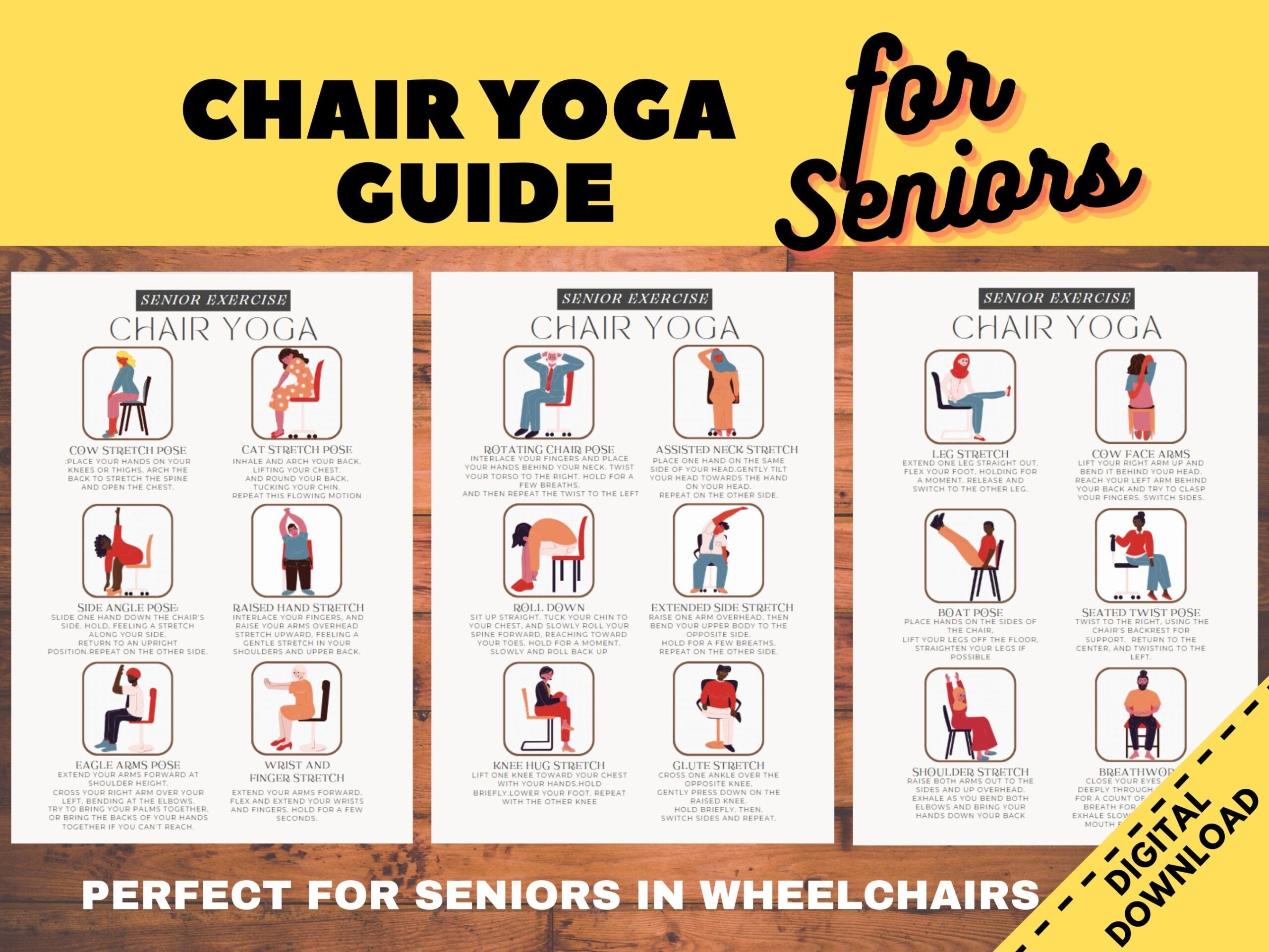 Chair Yoga Guide For Seniors Exercise For Elderly Physical Therapy Printable Wheelchair Exercise Nursing Home Sport Dementia Printables