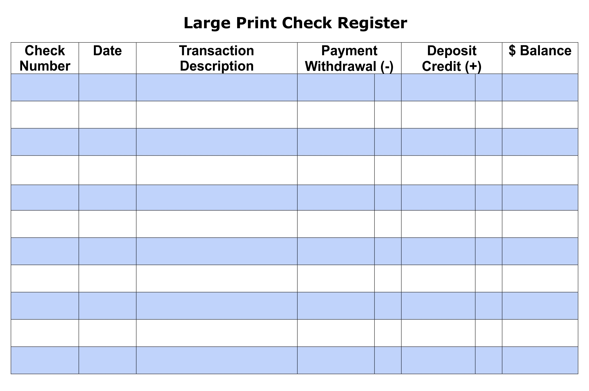 Free Printable Check Register Template