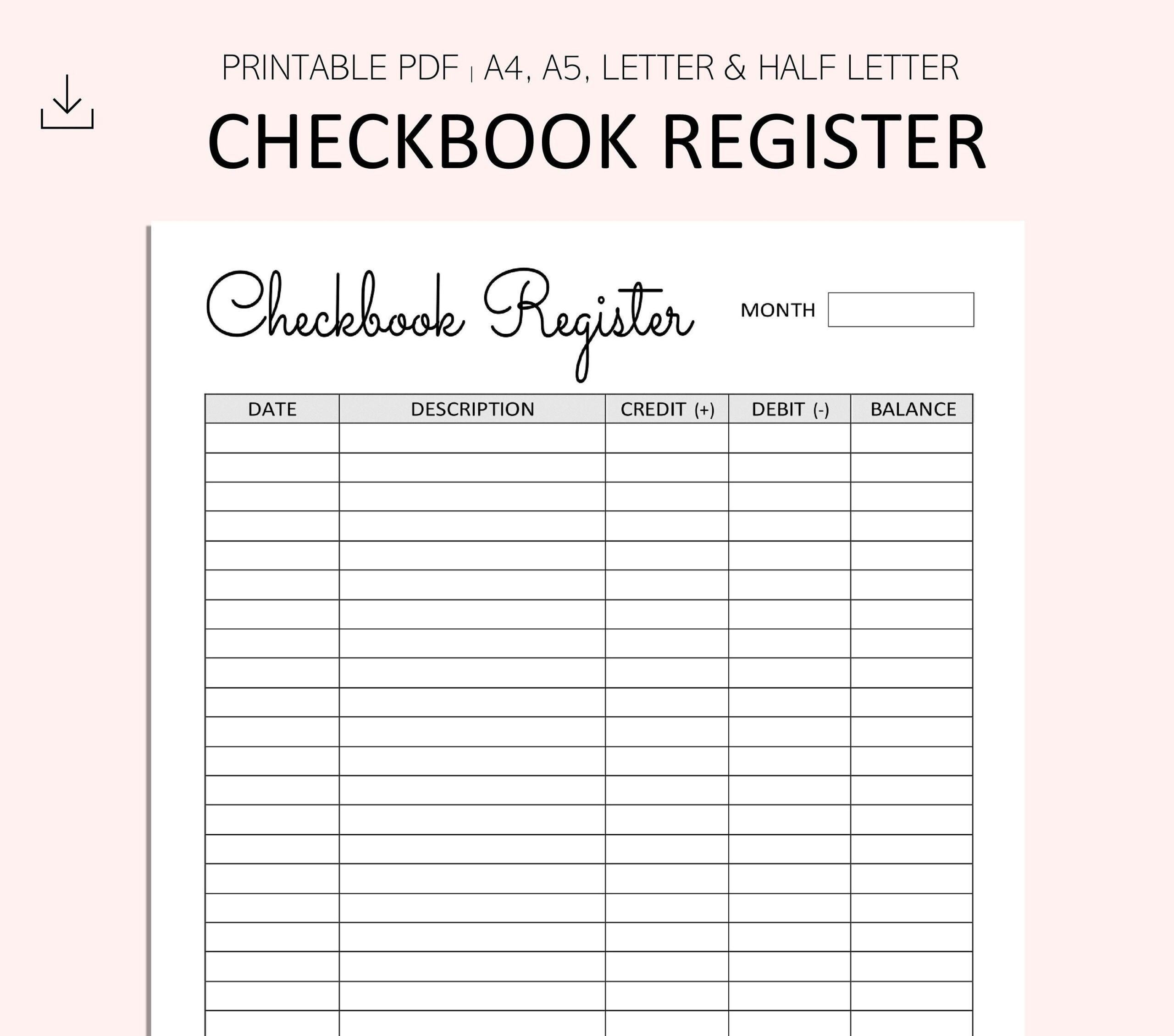 Checkbook Register Printable Check Register Pages Transaction 