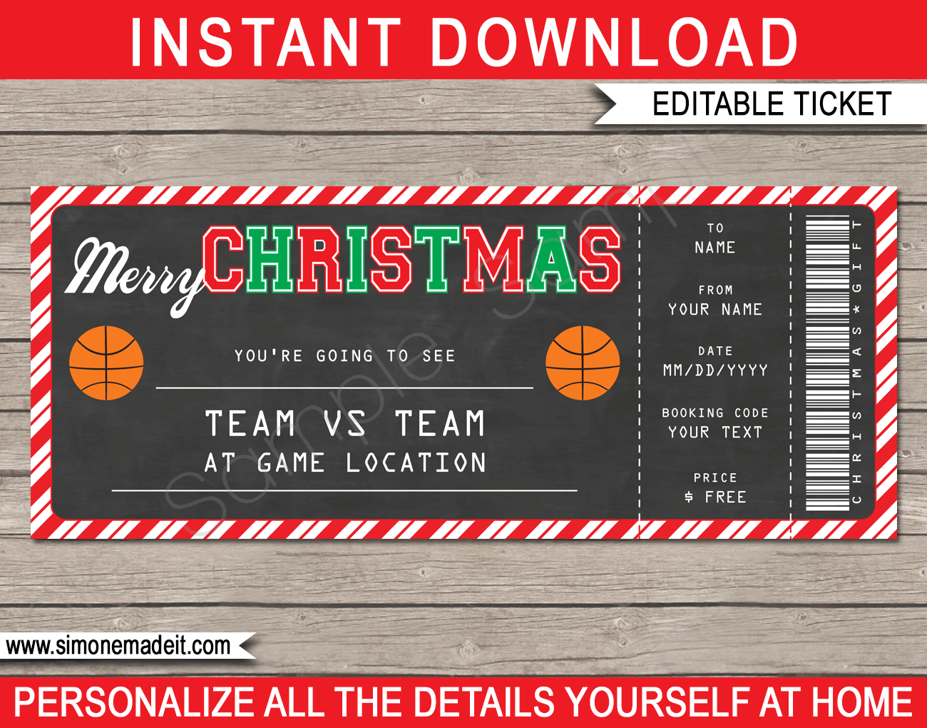 Christmas Basketball Ticket Gift Voucher Printable Basketball Ticket Template