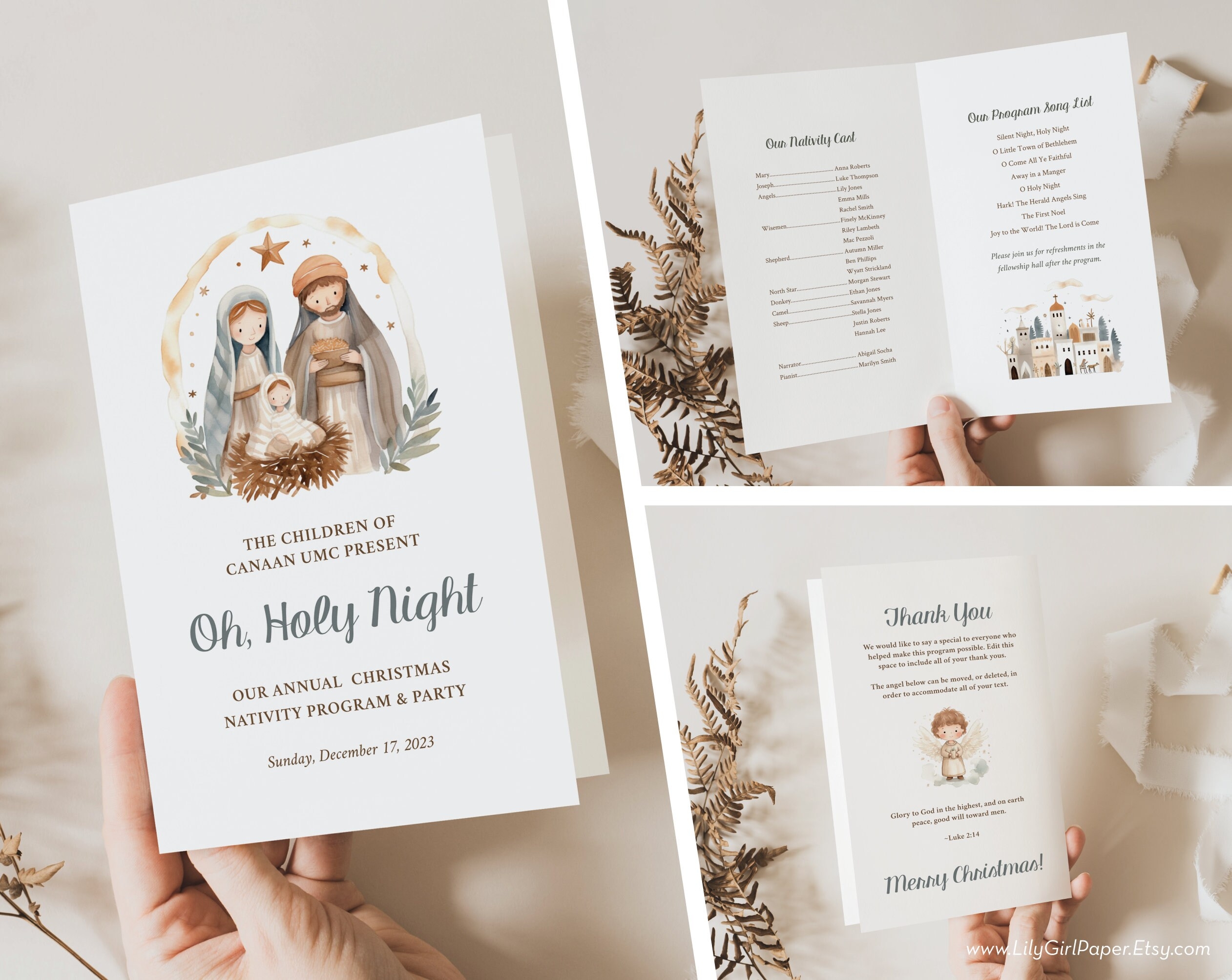 Christmas Church Program Editable Template Church Christmas Play Folded Program 5 5x8 5