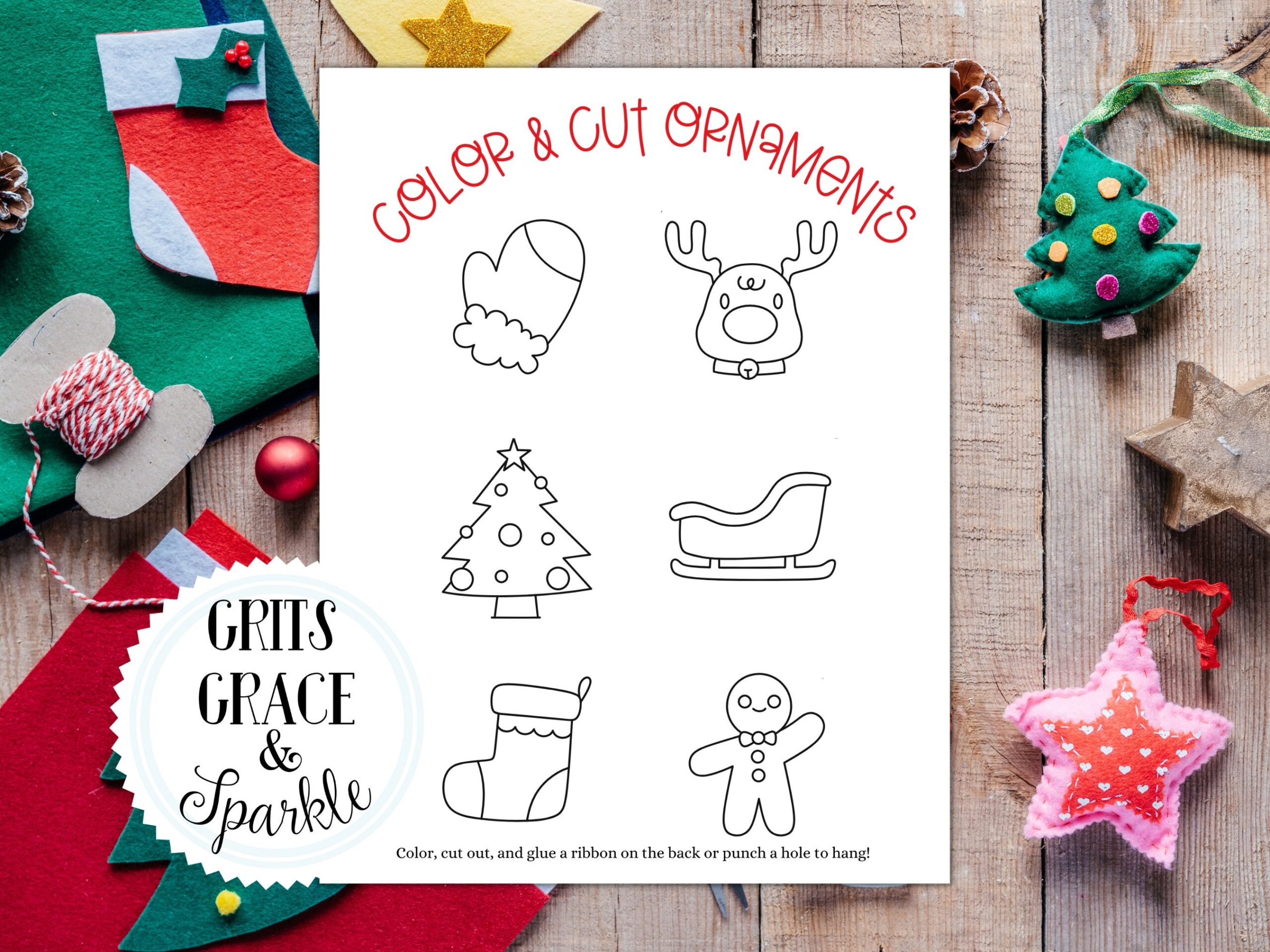 Christmas Color U0026 Cut Ornaments Printable Coloring Sheet Print 