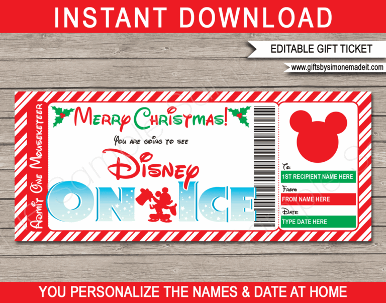 Christmas Disney On Ice Gift Ticket Template Gift Voucher