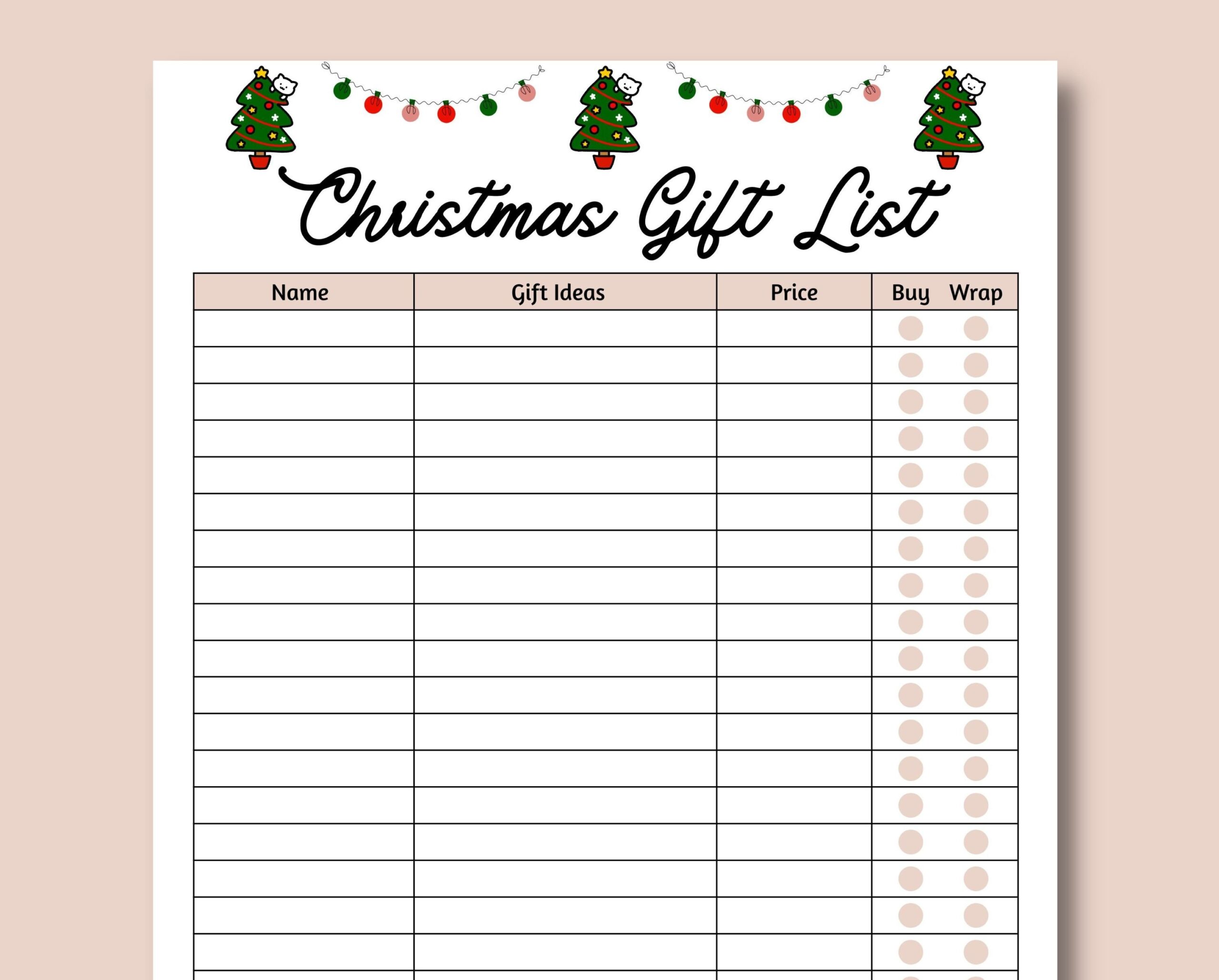 Christmas List Printables Free