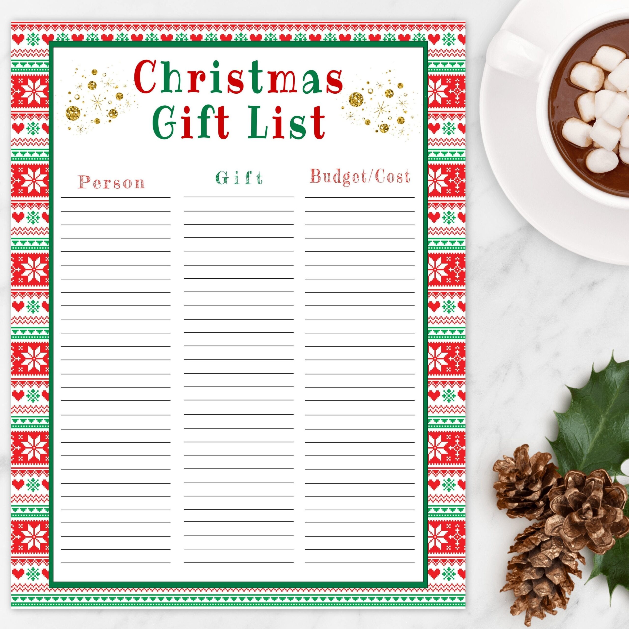 Christmas Gift List Printable Template Editable Holiday Gift List 