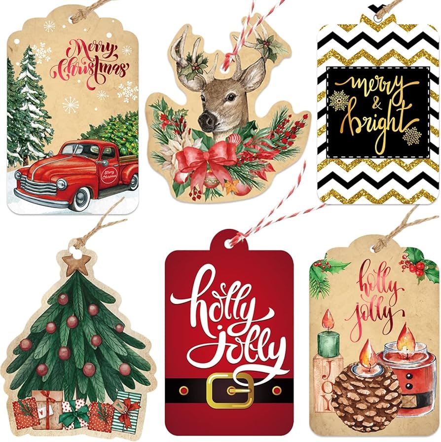Christmas Gift Name Tags 60 Count With Untied String 15 Assorted Foil Printed Designs To And From Labels For Xmas Present Wrapping