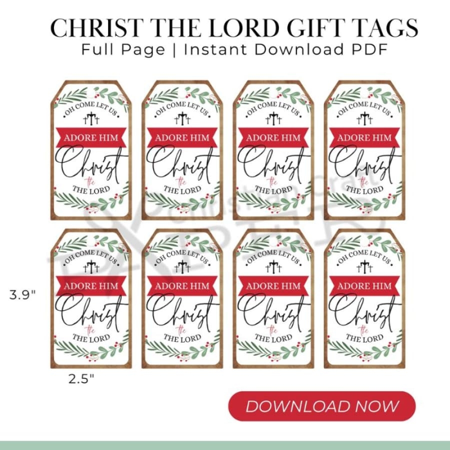 Christmas Gift Tags Oh Come Let Us Adore Him Digital Download 