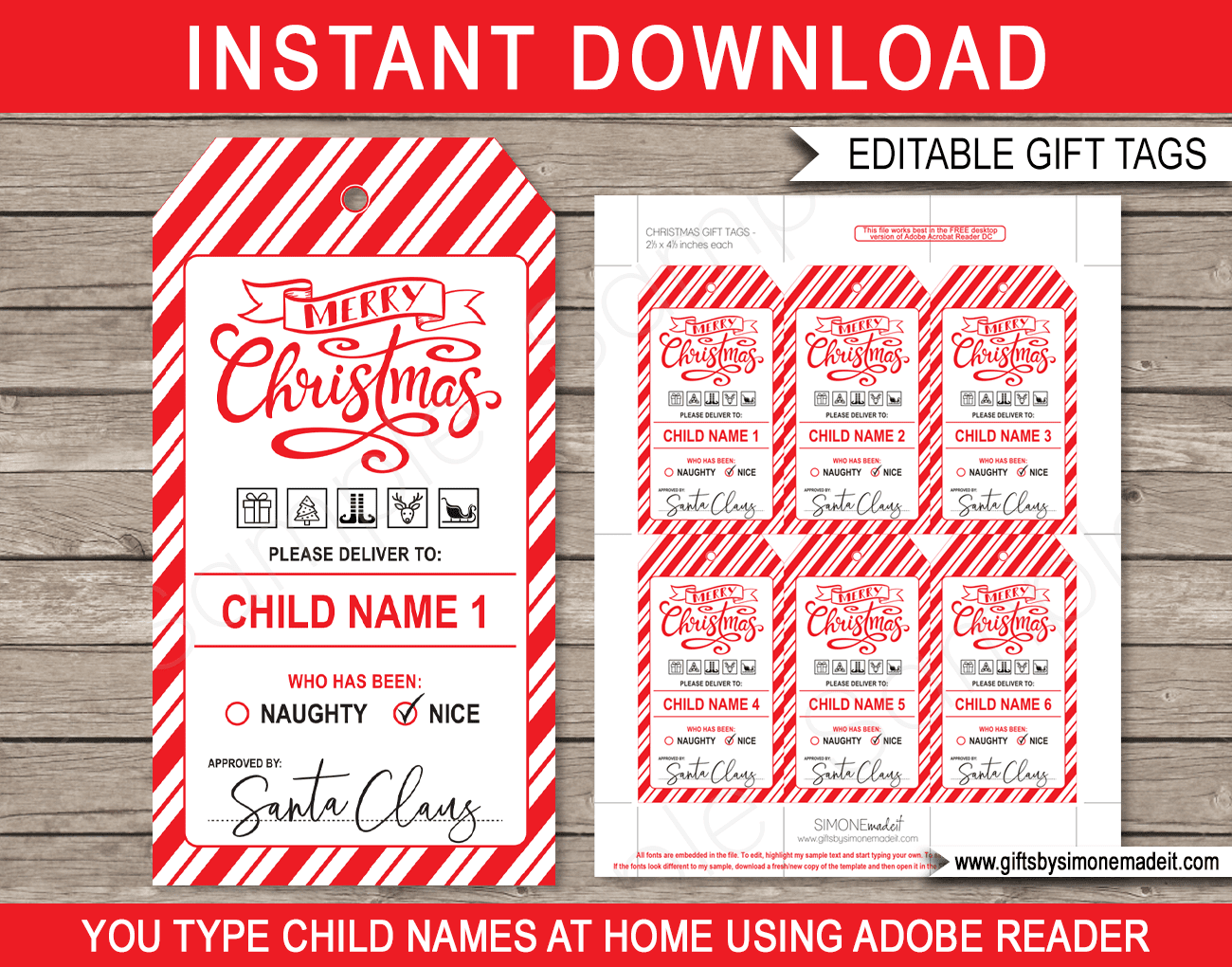 Christmas Gift Tags Red Merry Christmas With Packing Symbols