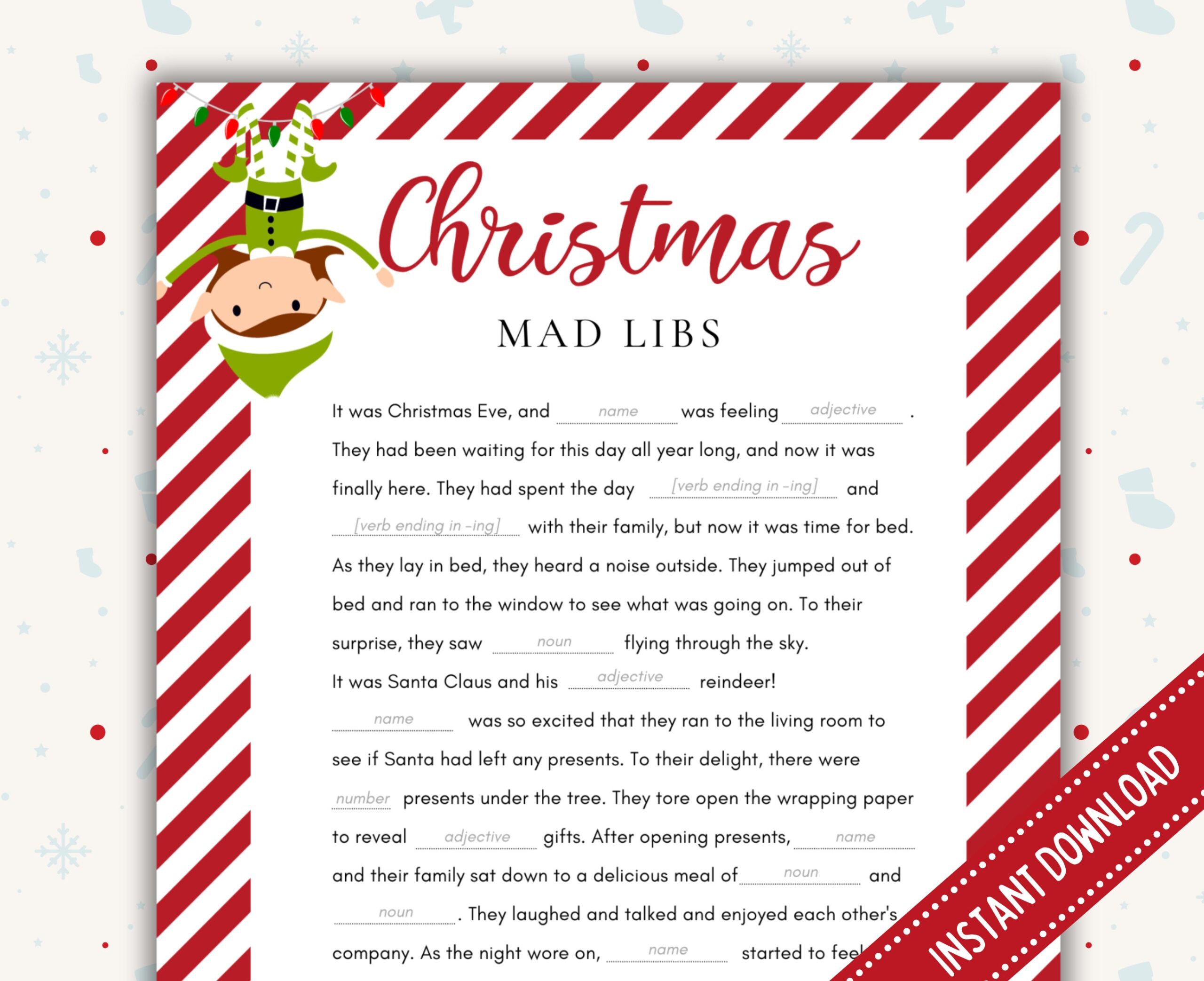 Christmas Mad Libs Printable Christmas Game Christmas Activity For Kids And Adults Christmas Party Game Holiday Classroom Game Etsy
