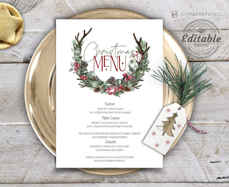 Christmas Menu Template Christmas Berry Menu Printable Christmas Menu 5x7