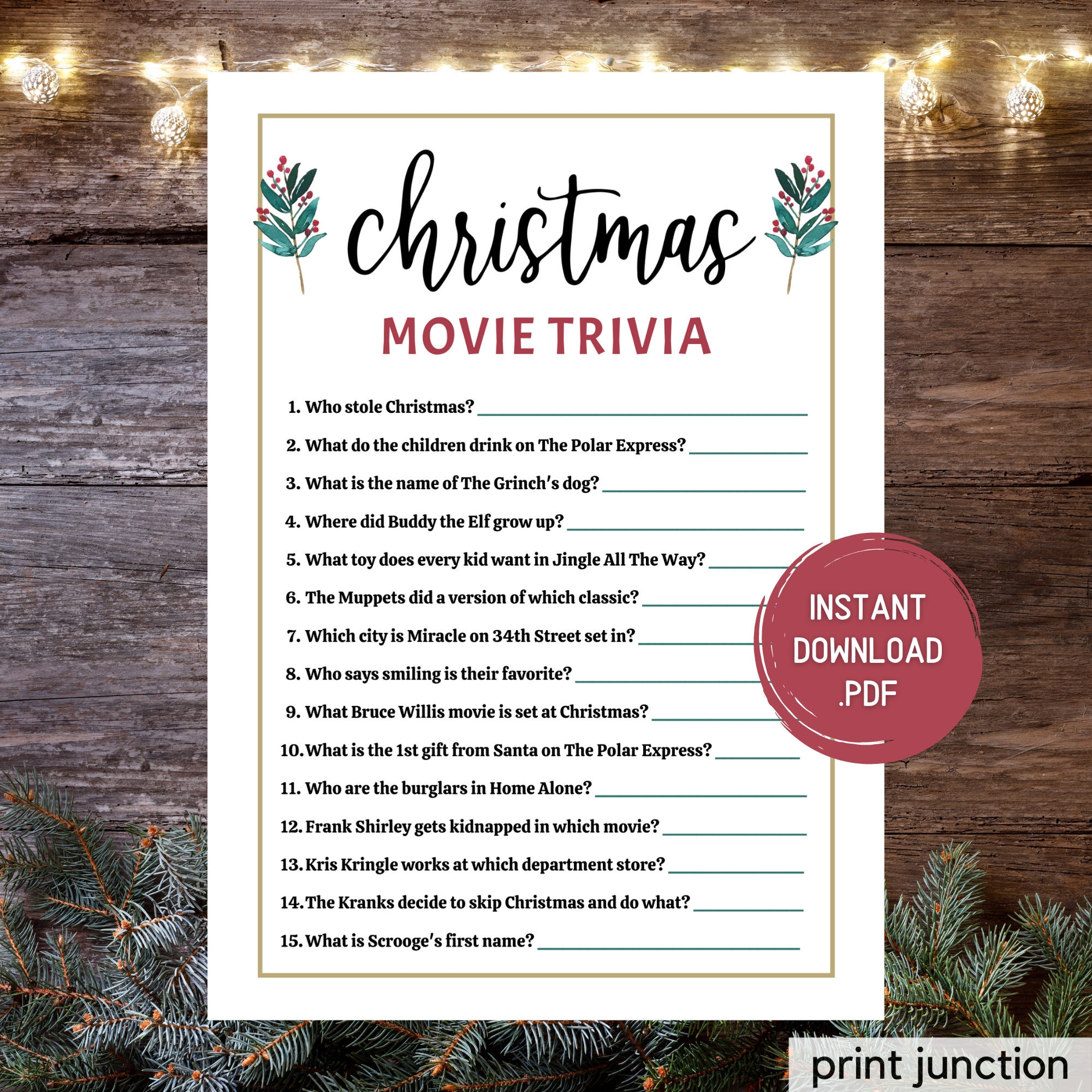 Christmas Movie Trivia Game Christmas Trivia Printable Games Christmas Day Fun Holiday Game Christmas Party Games Instant Download Etsy