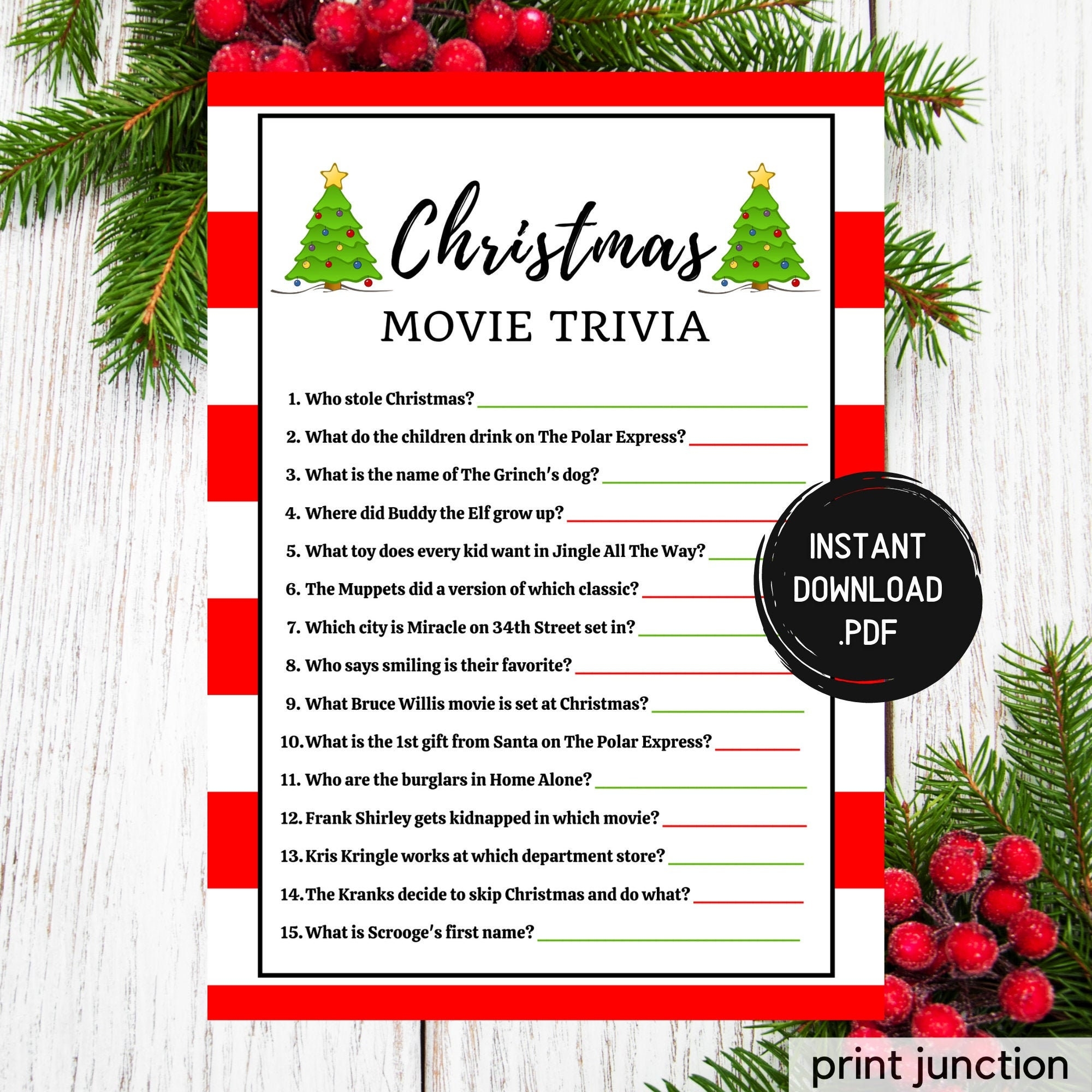 Christmas Movie Trivia Game Christmas Trivia Printable Games Christmas Day Fun Holiday Game Christmas Party Games Instant Download Etsy