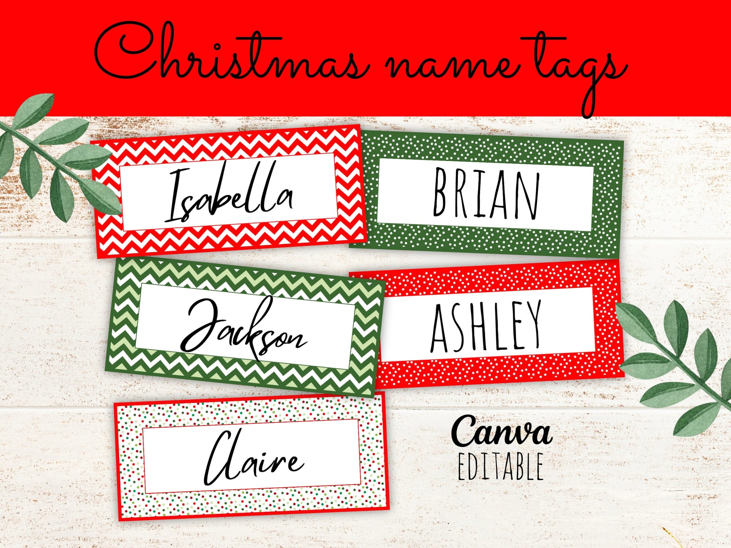 Christmas Name Tags Template Classroom Editable Printable 