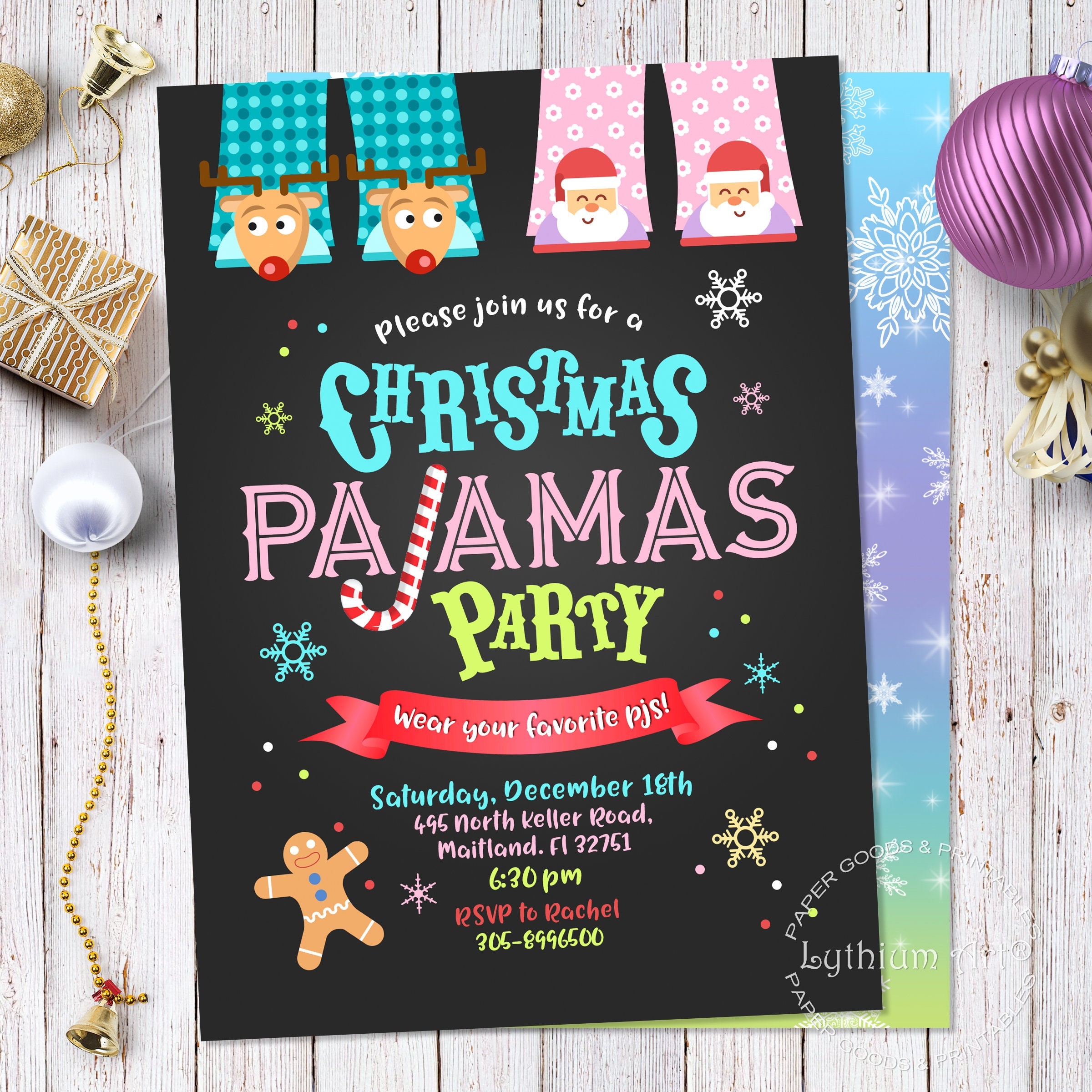 Christmas Pajamas Party Invitation Printable Invite Slumber Party Invitation Sleepover Invite Pajama Party Invitation Chalkboard Invite Etsy