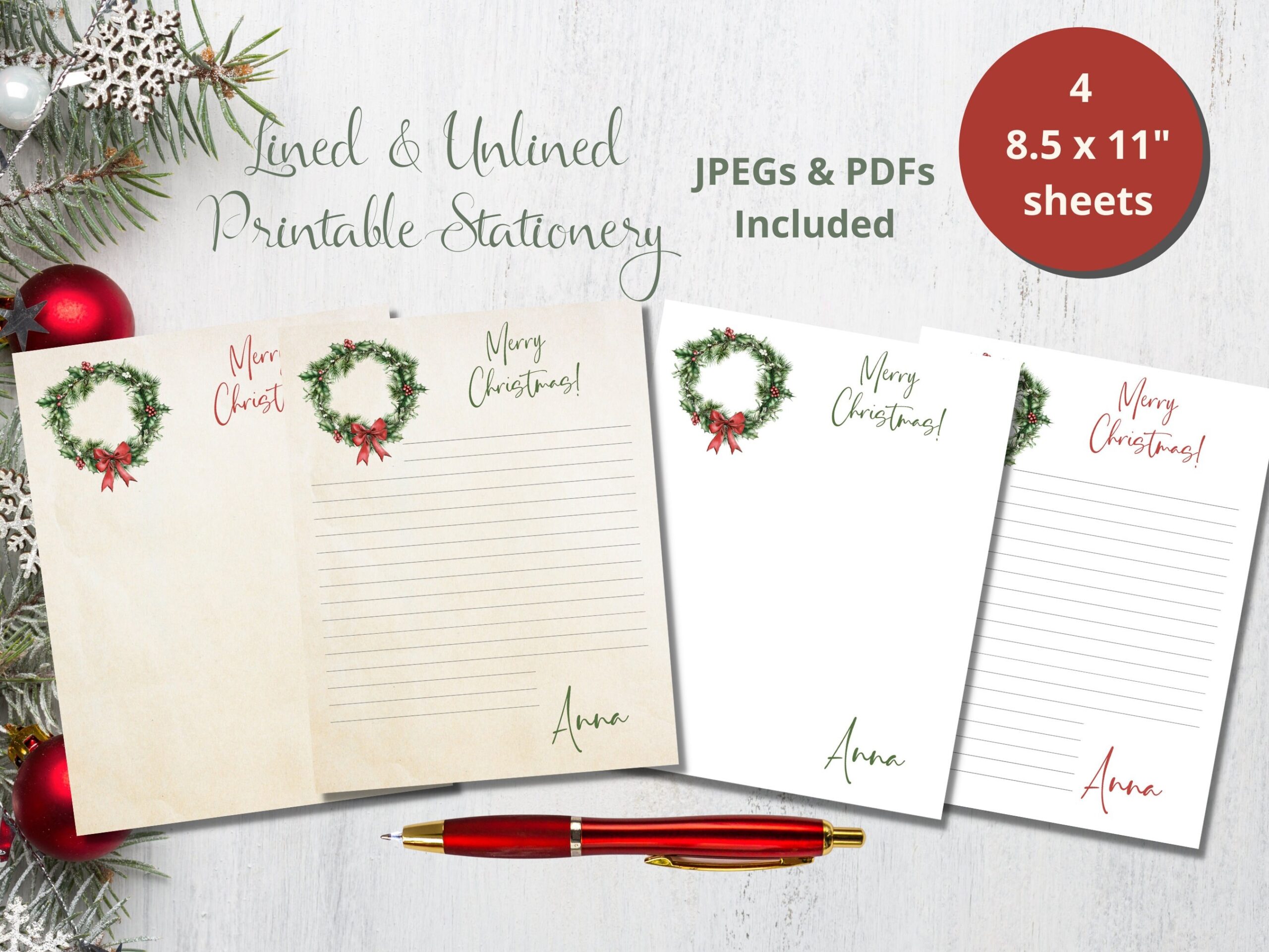 Free Printable Christmas Stationery Unlined