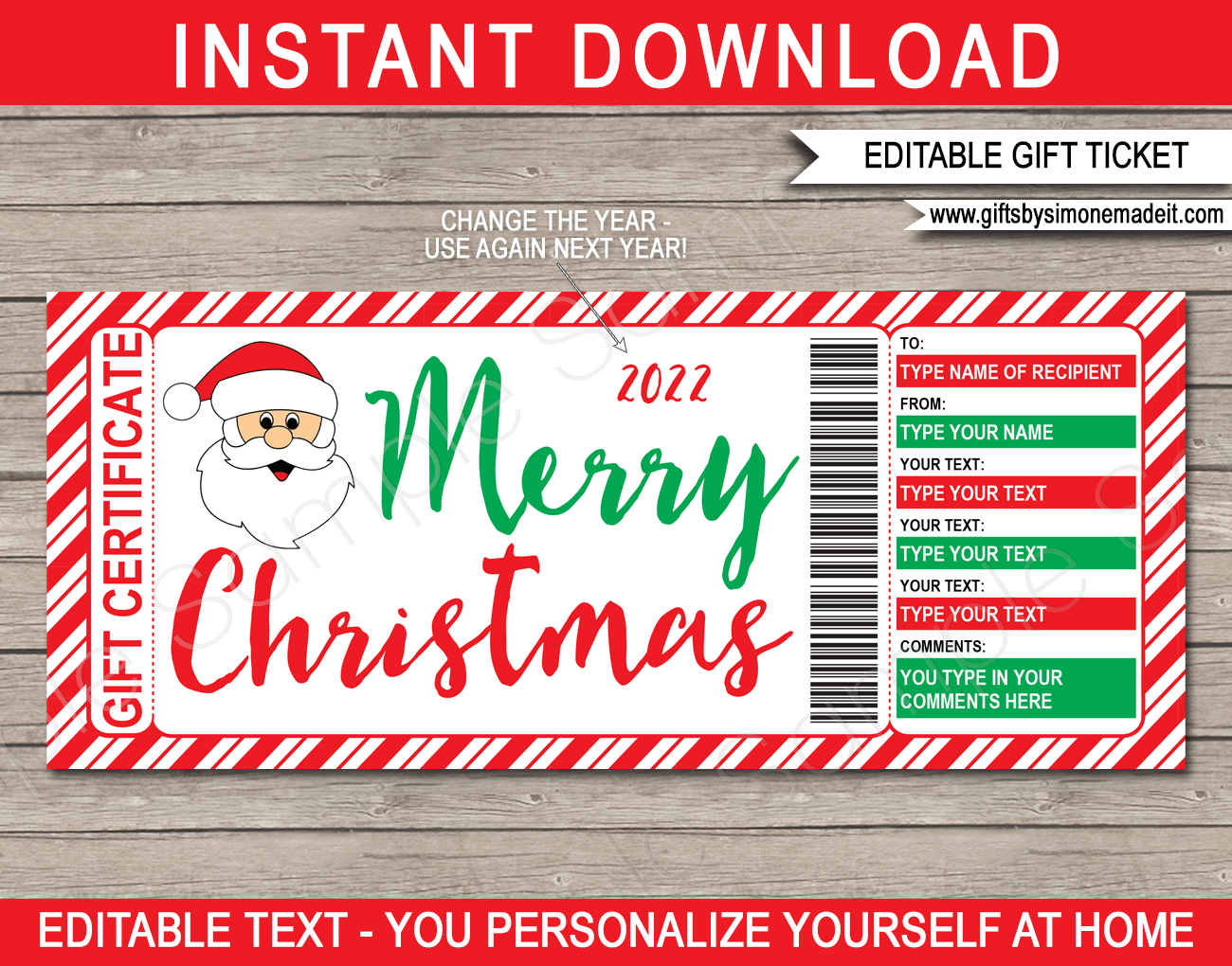 Printable Gift Certificates Free Christmas