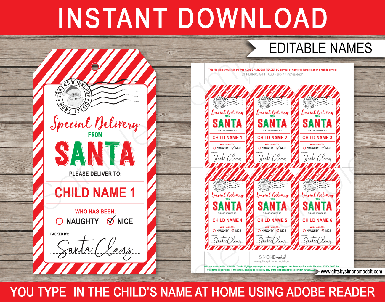 Christmas Santa Gift Tags Red U0026 Green