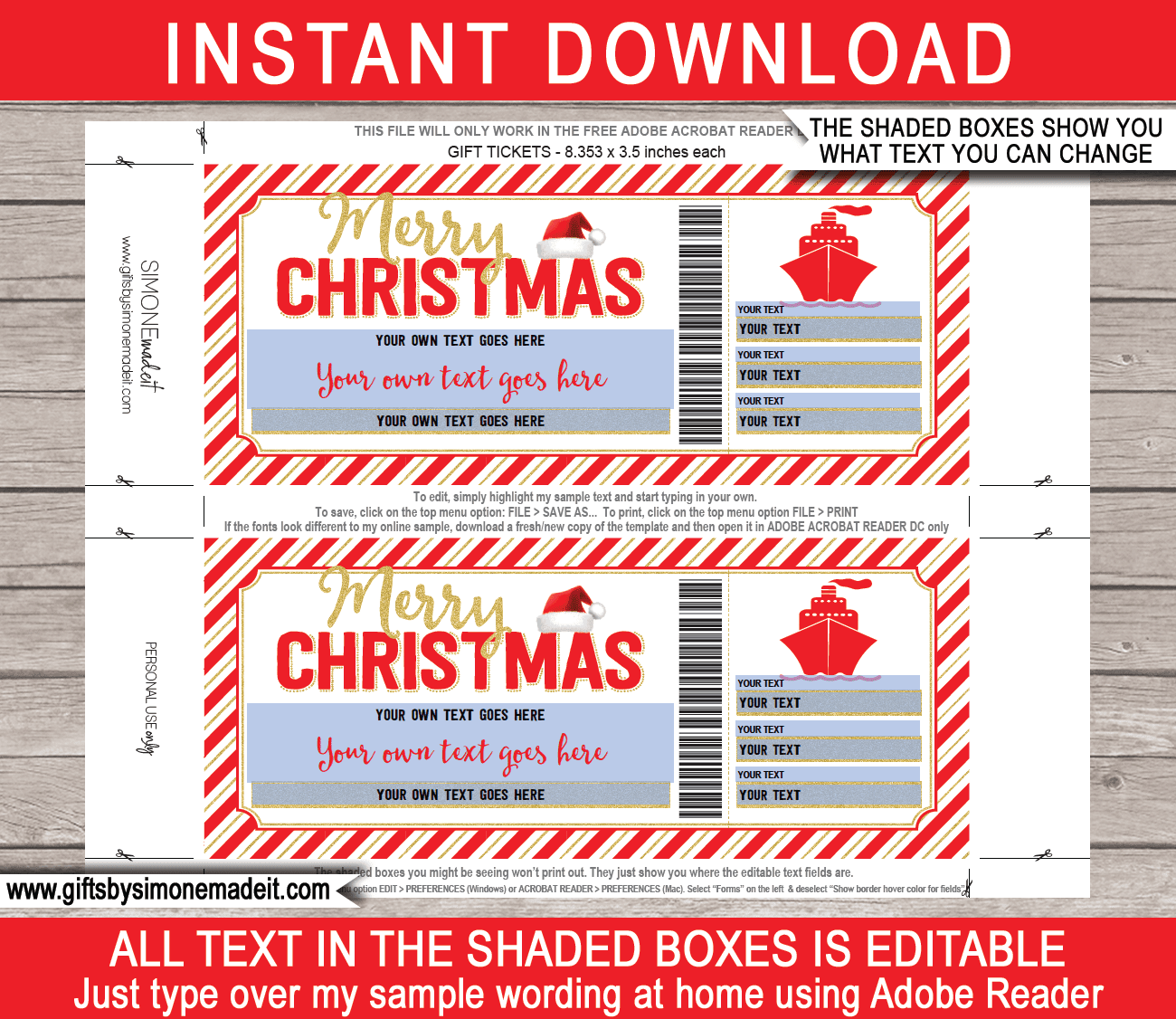 Christmas Surprise Cruise Gift Voucher Template Boarding Pass Ticket