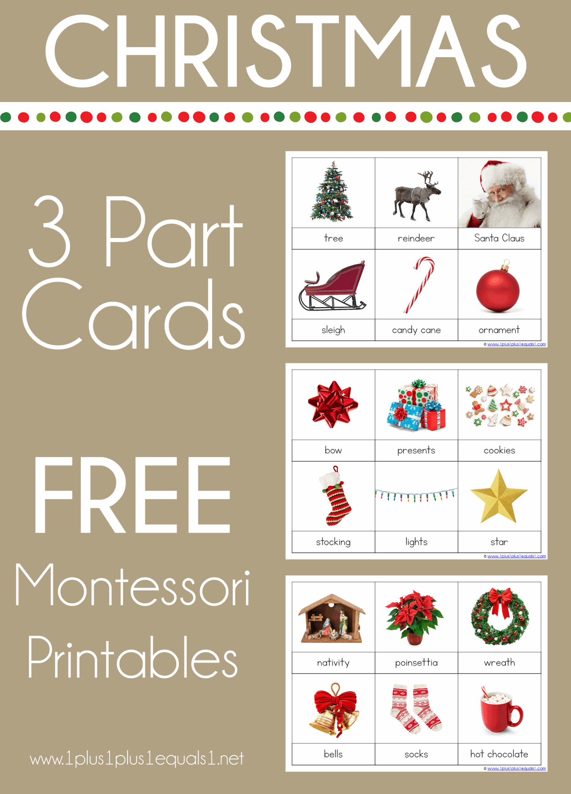 Christmas Theme Montessori Printables 3 Part Cards 1 1 1u003d1