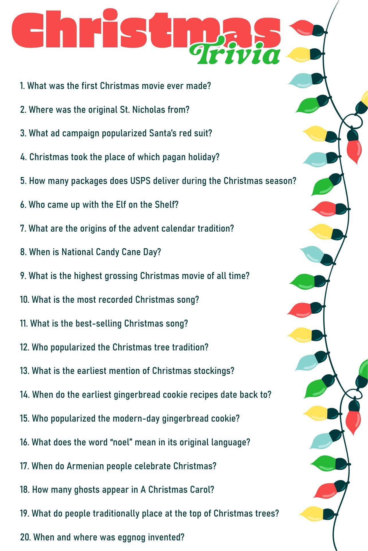 Christmas Trivia Questions 15 Free PDF Printables Printablee Worksheets Library