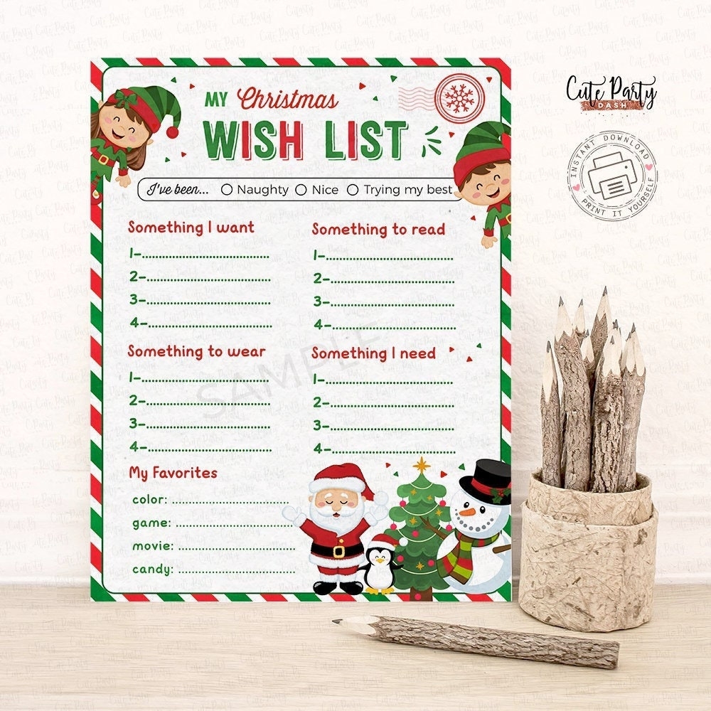 Christmas Wish List For Kids Printable Holidays Wish List Template Santa Wish List Letter To Santa Boy Girl INSTANT DOWNLOAD 600