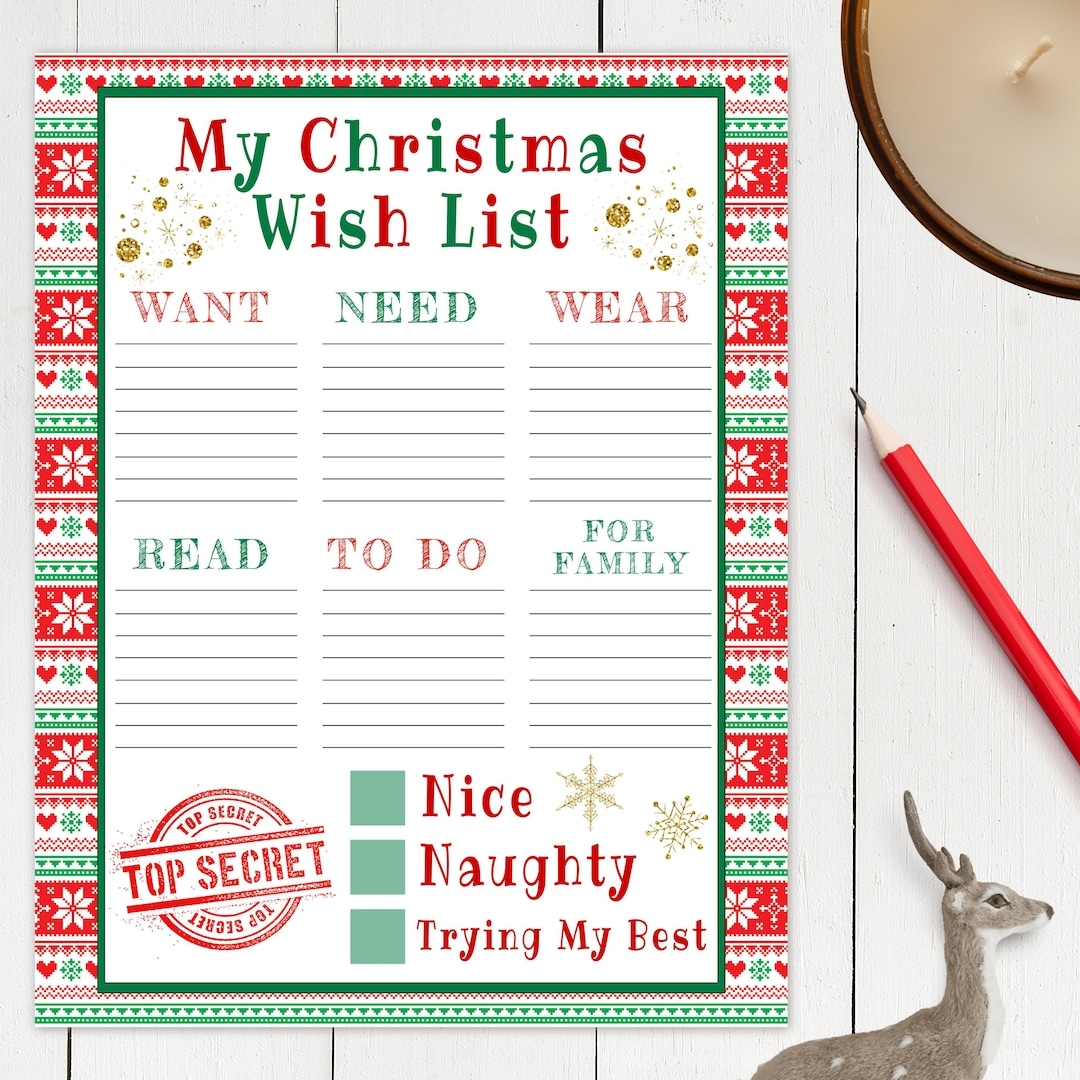 Christmas Wish List Printable Template For Kids Editable Holiday Wish List Kid s Printable Wish List For Christmas Letter To Santa List Etsy 