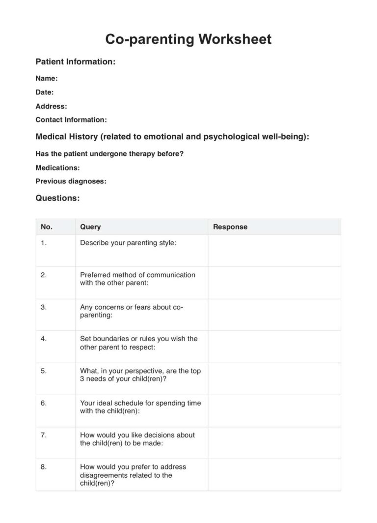 Co parenting Worksheets U0026 Example Free PDF Download